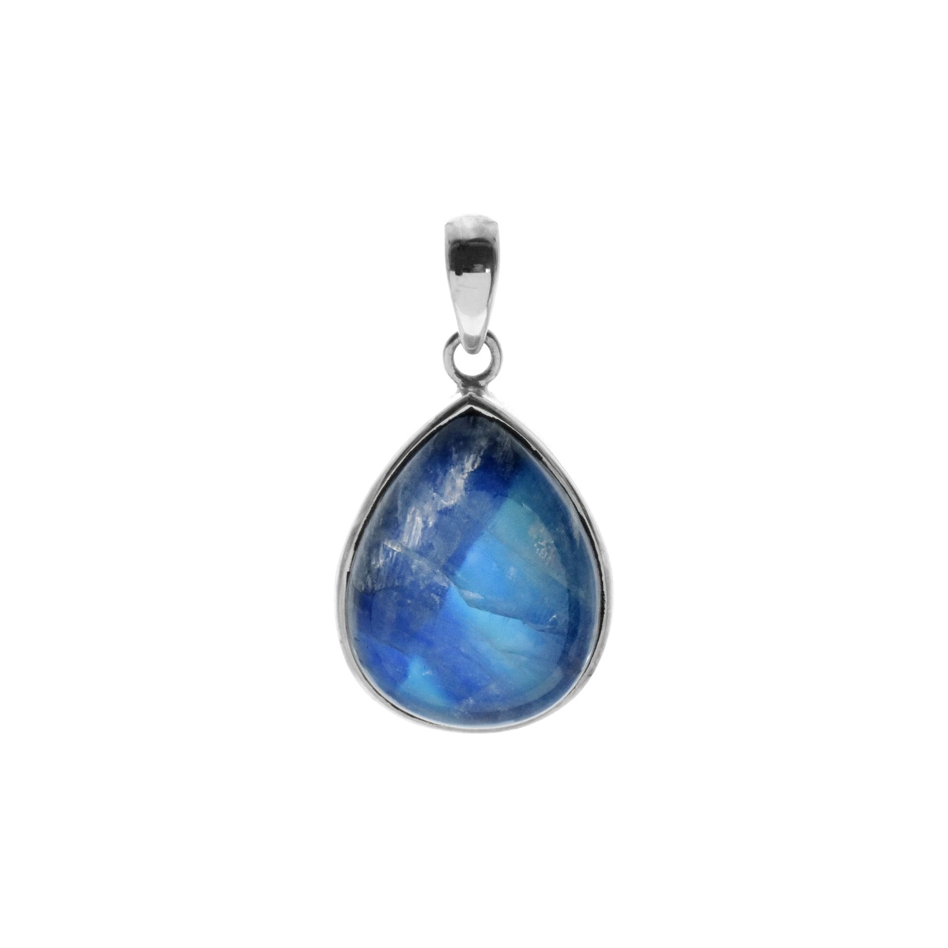 Chloe blue rainbow moonstone teardrop pendant