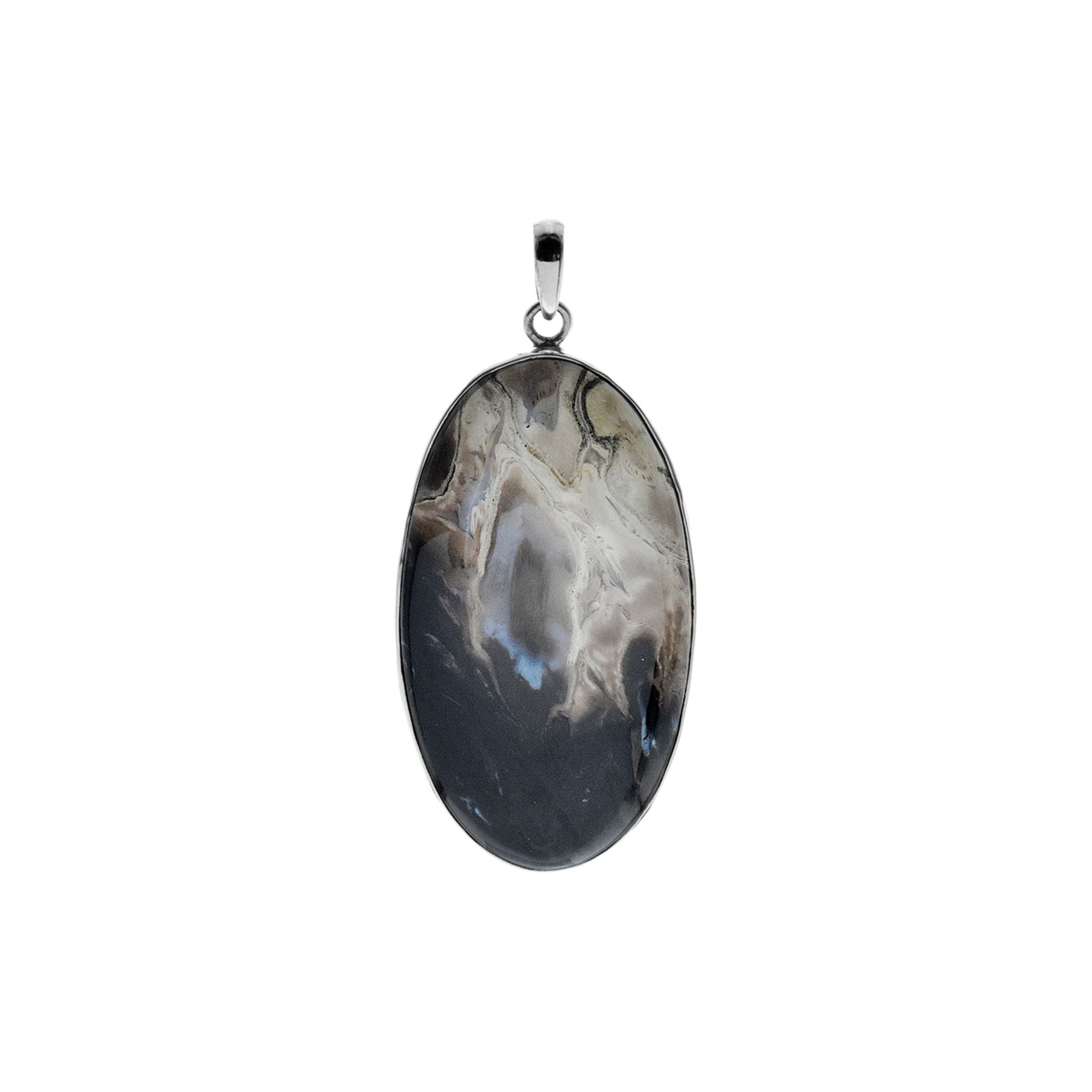 Chloe large oval plume agate pendant