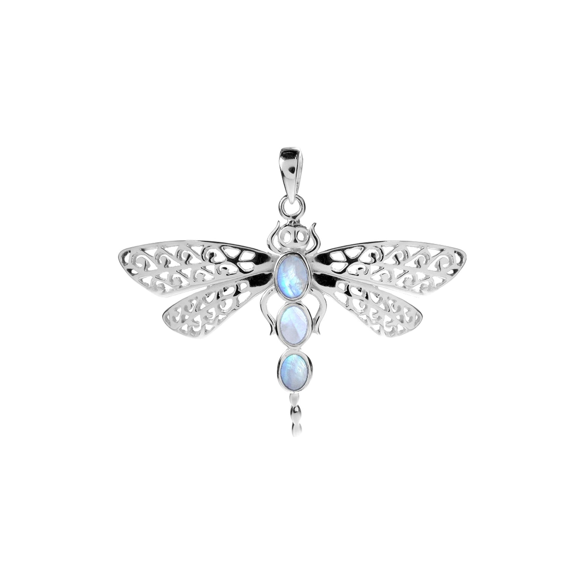 Anabelle large rainbow moonstone dragonfly pendant