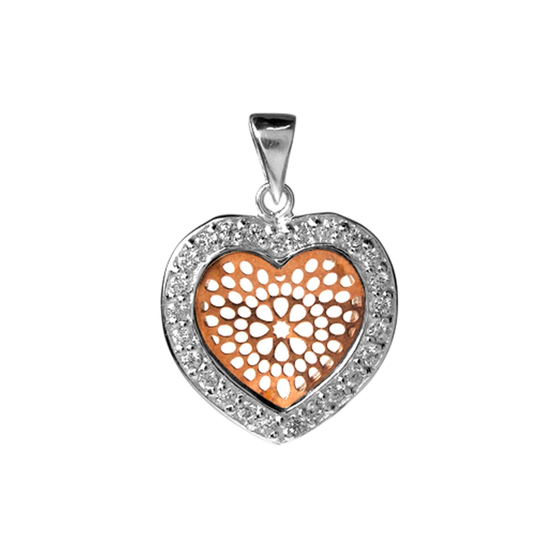 Decorative heart pendant with rose gold plate & CZ