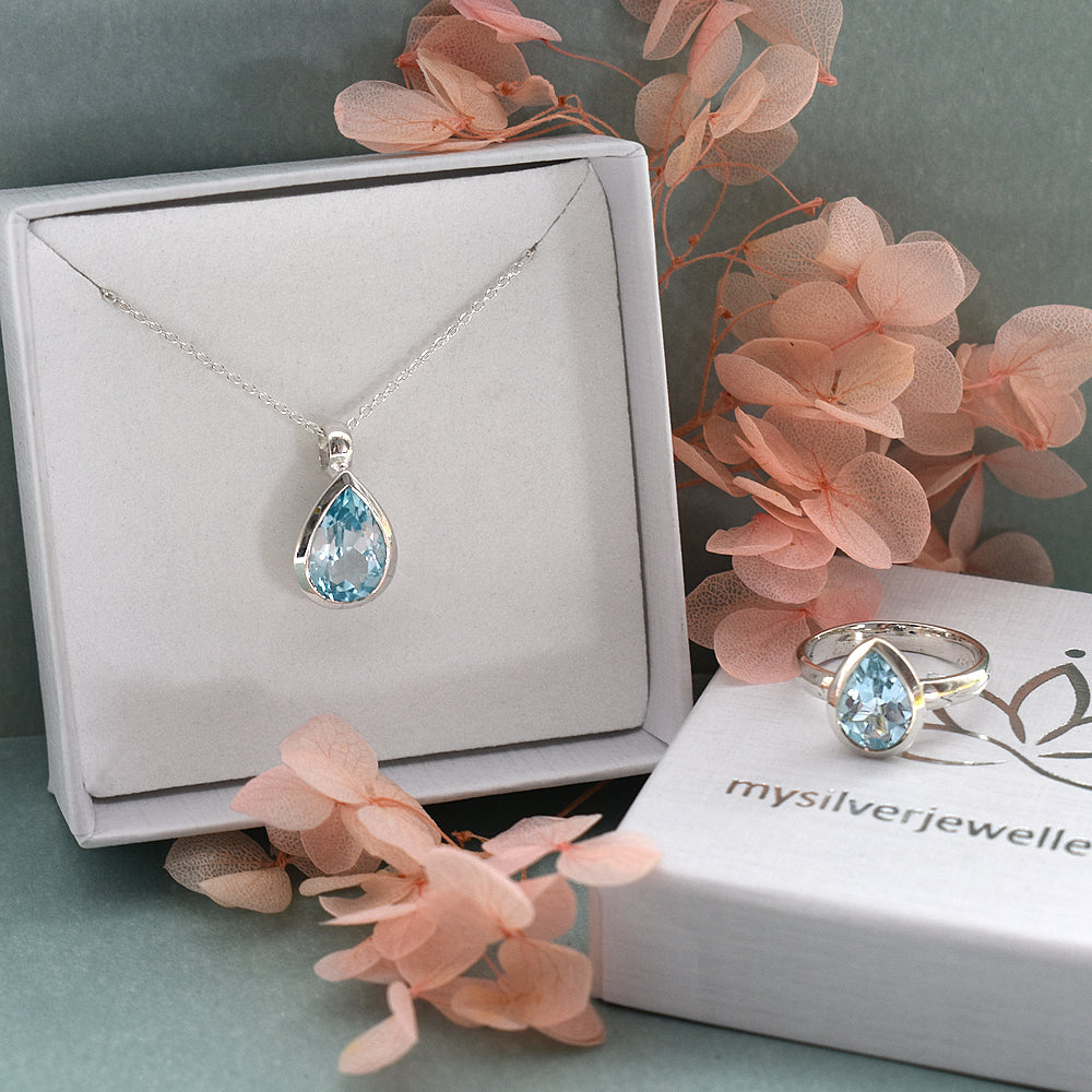 Samira bezel-set blue topaz teardrop ring