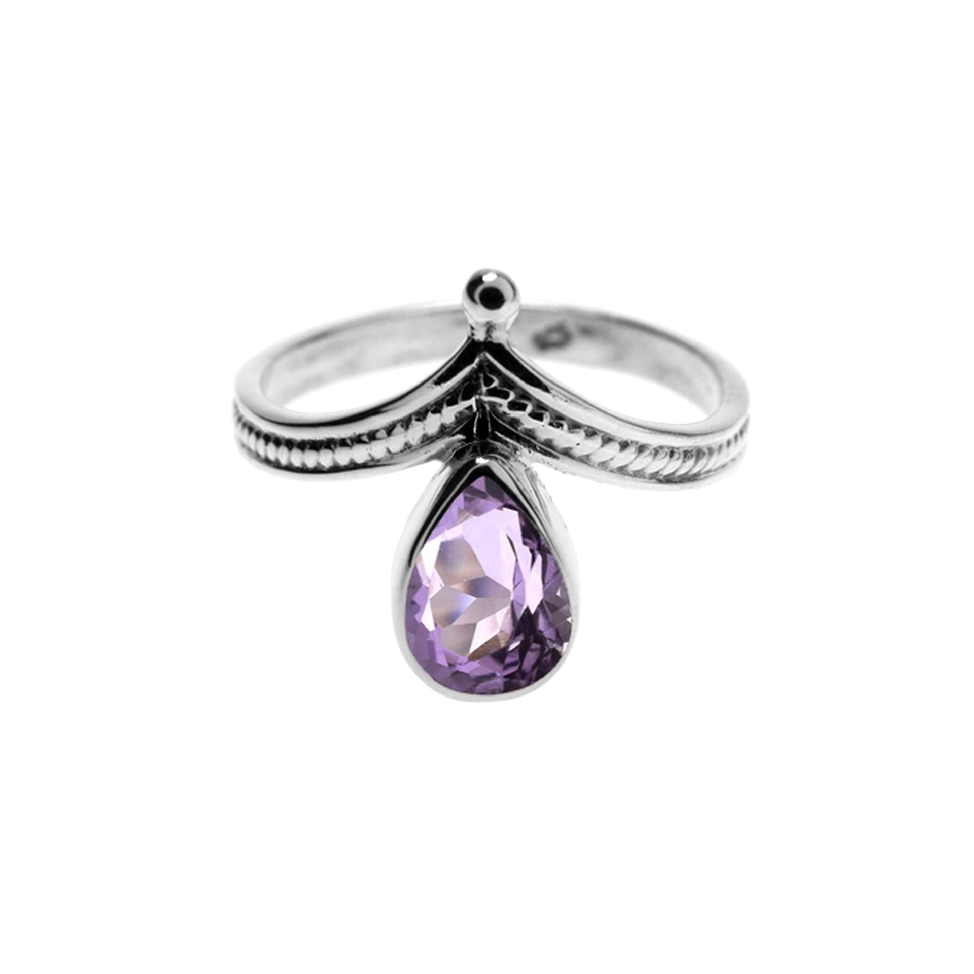 Catalina teardrop amethyst facet rope detail ring