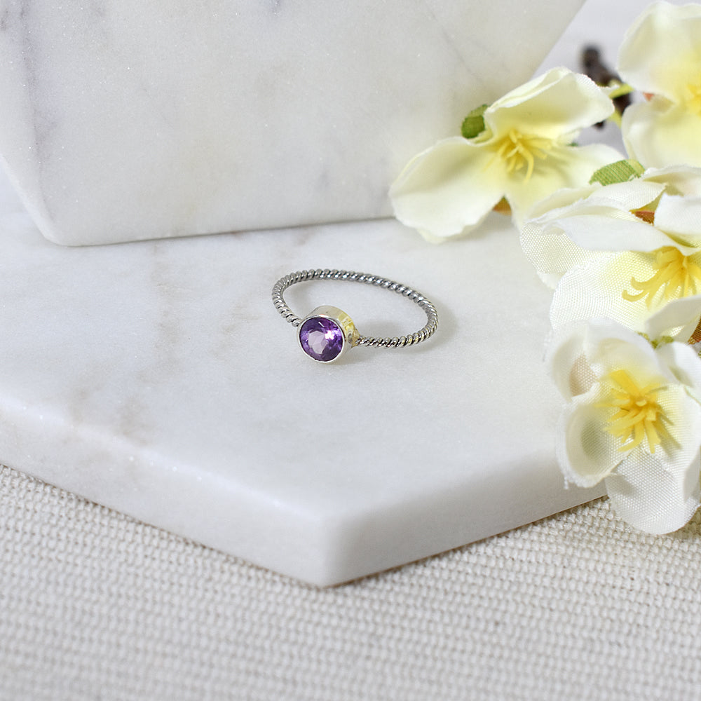 Catalina amethyst facet rope band ring