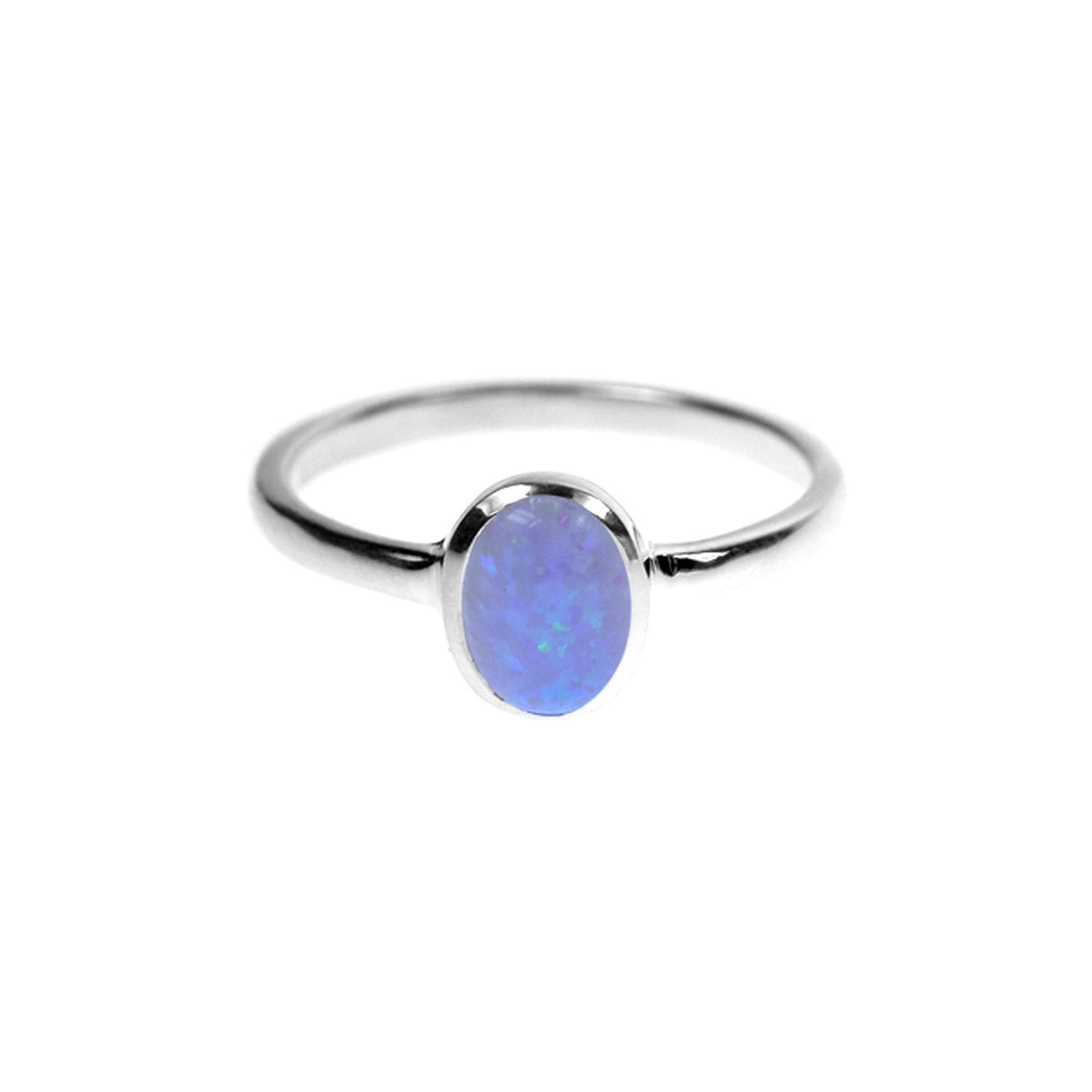 Angelica oval blue opalique plain shank ring