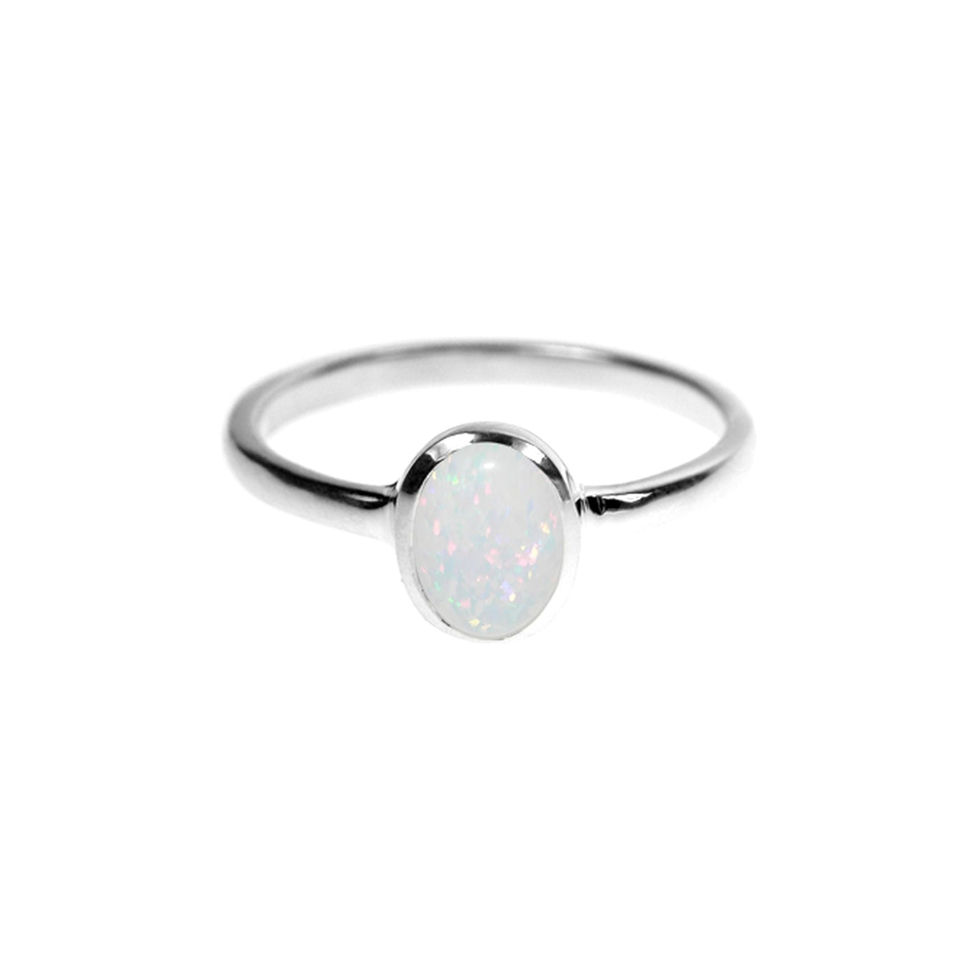 Angelica oval white opalique plain shank ring