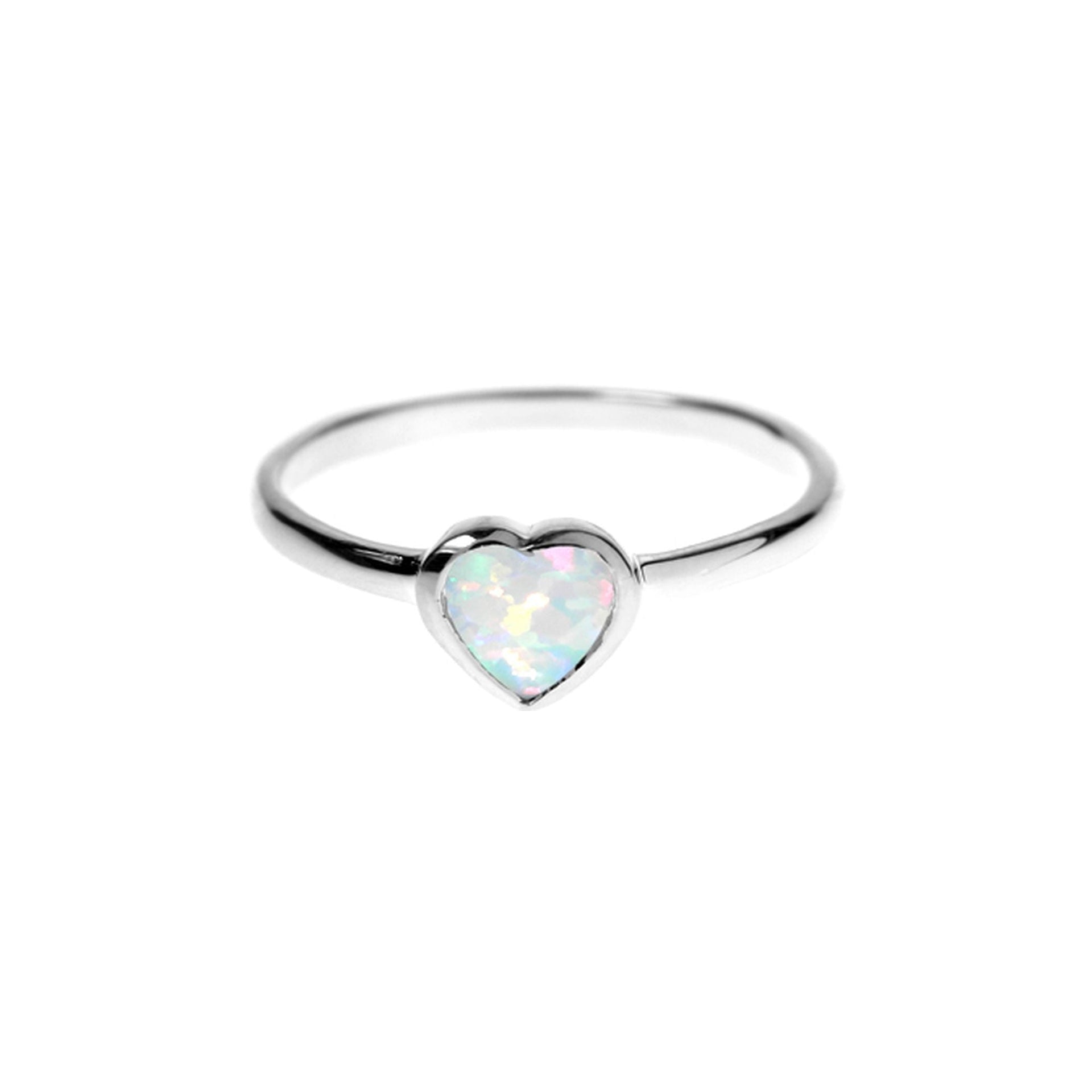 Angelica bezel-set white opalique heart ring