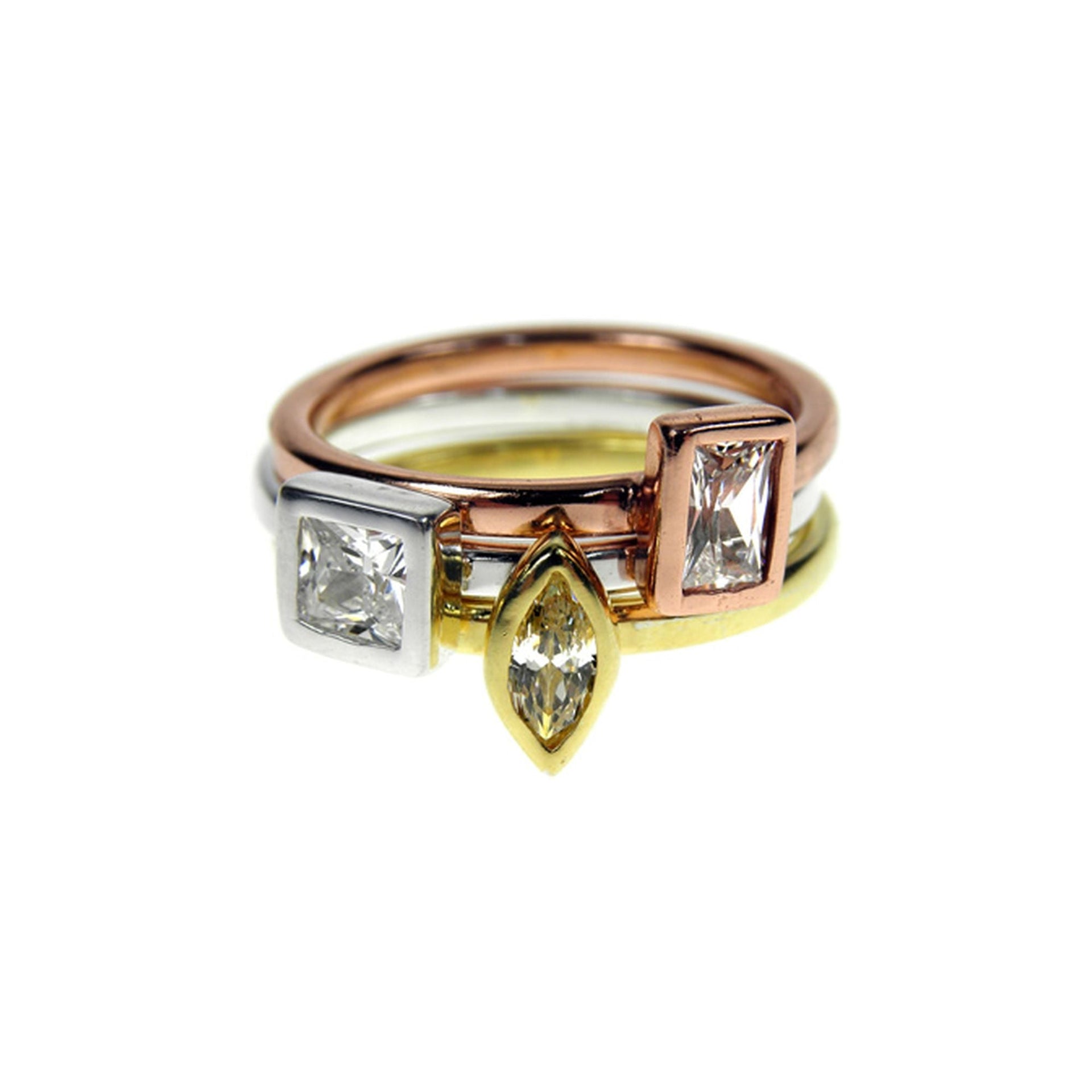 Individual yellow & rose gold plated ring with CZ