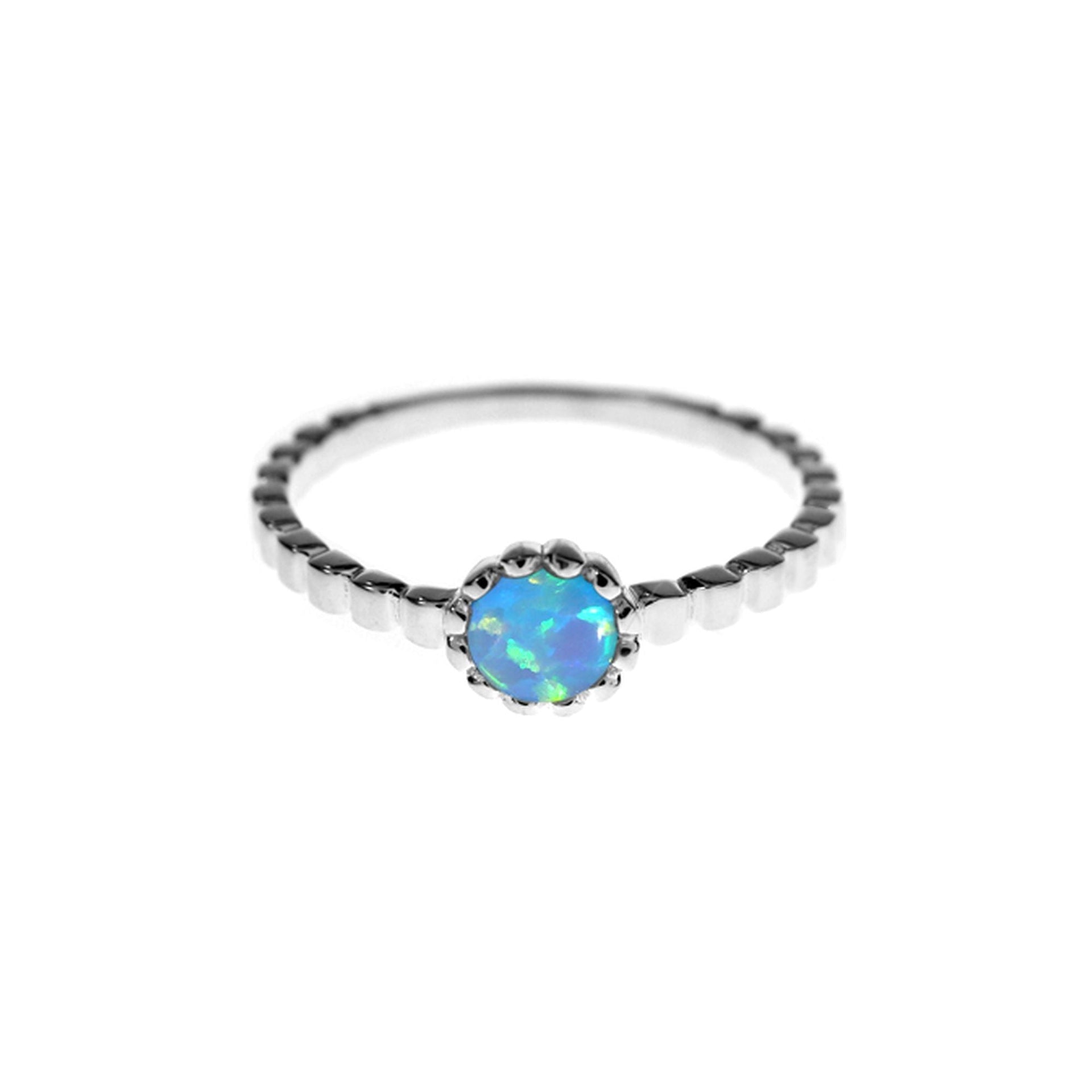 Bethan crimped band with round blue opalique ring