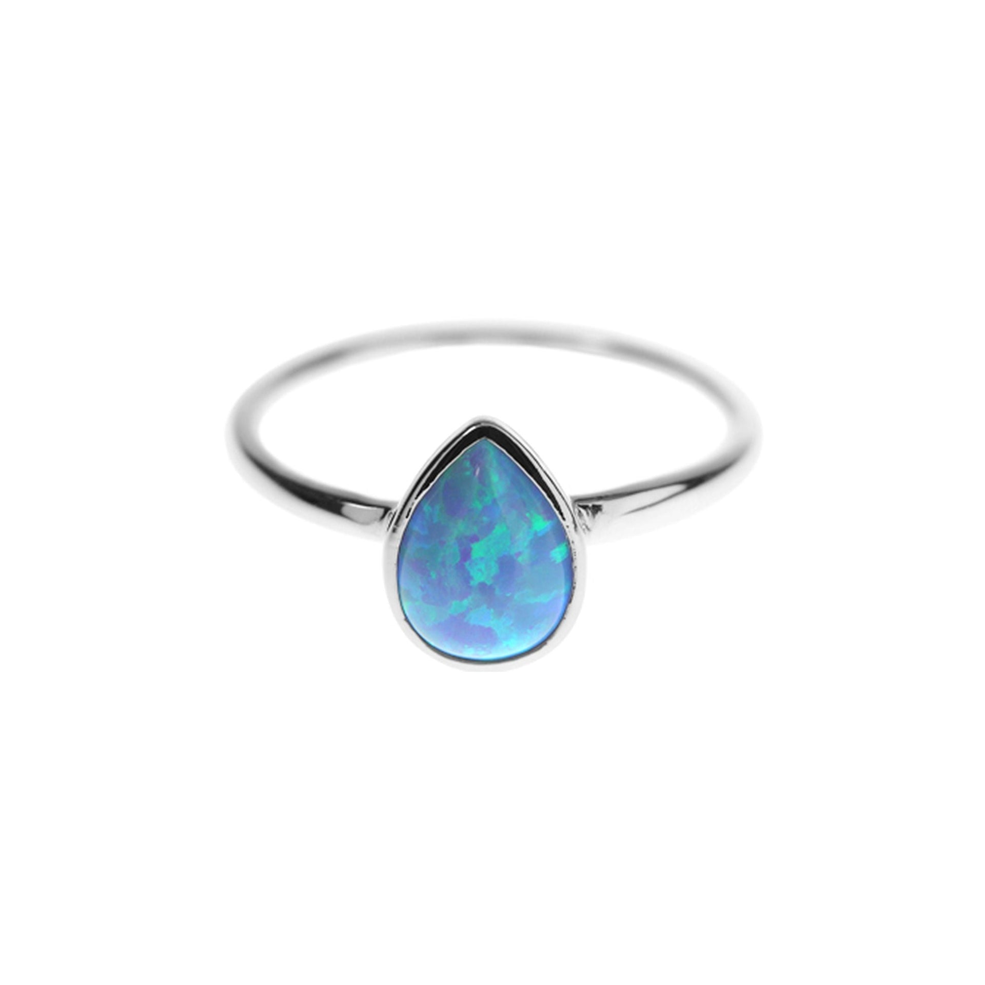 Angelica teardrop blue opalique fine band ring