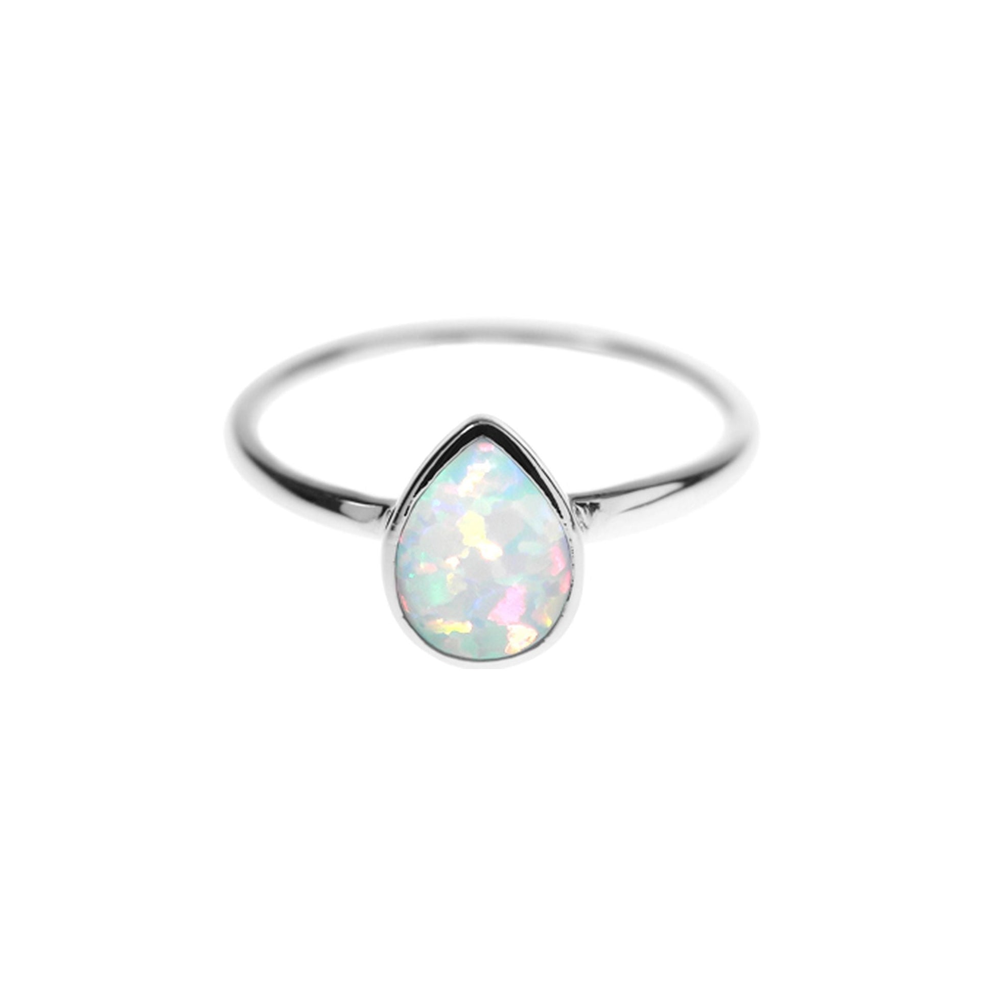 Angelica teardrop white opalique fine band ring