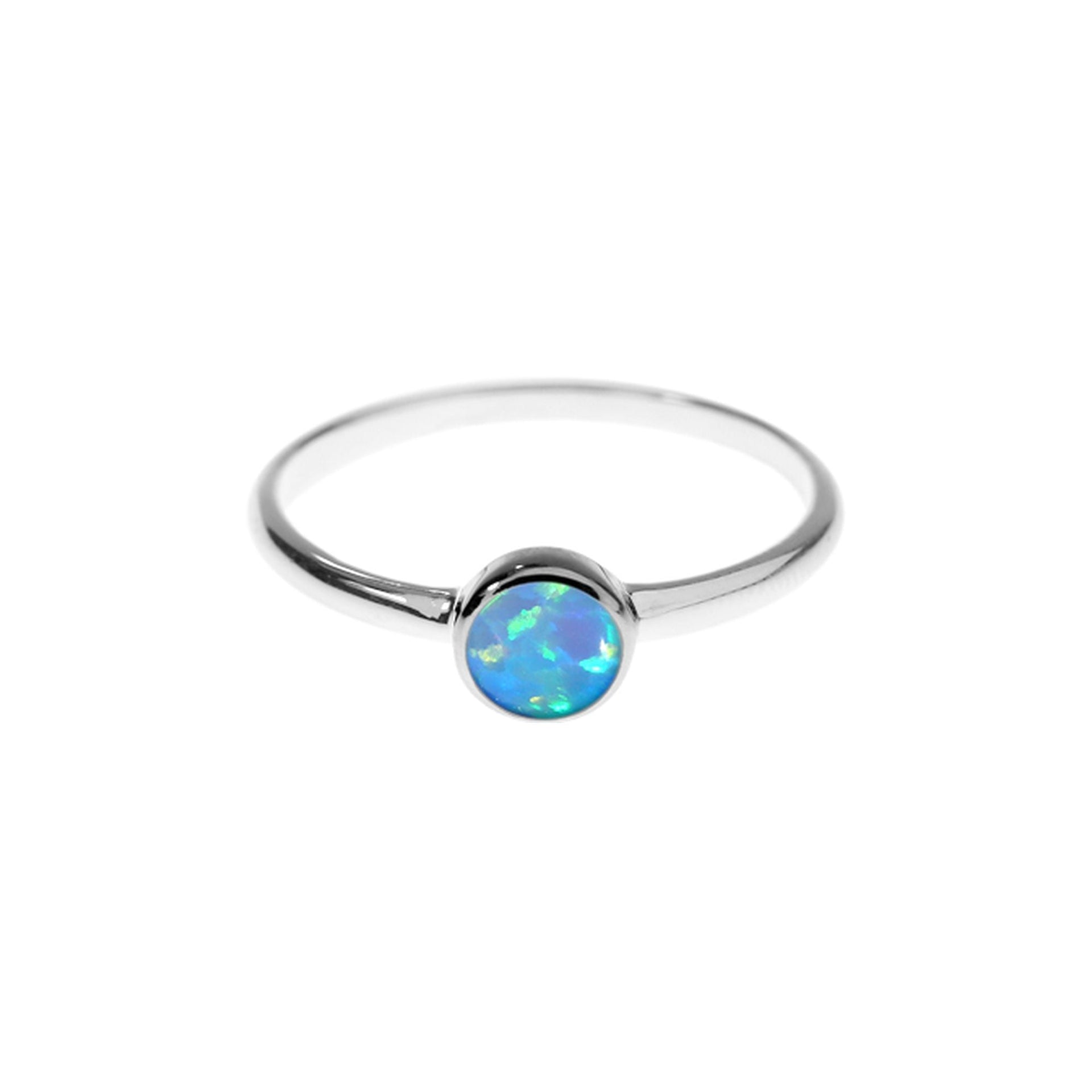 Angelica round blue opalique fine band ring