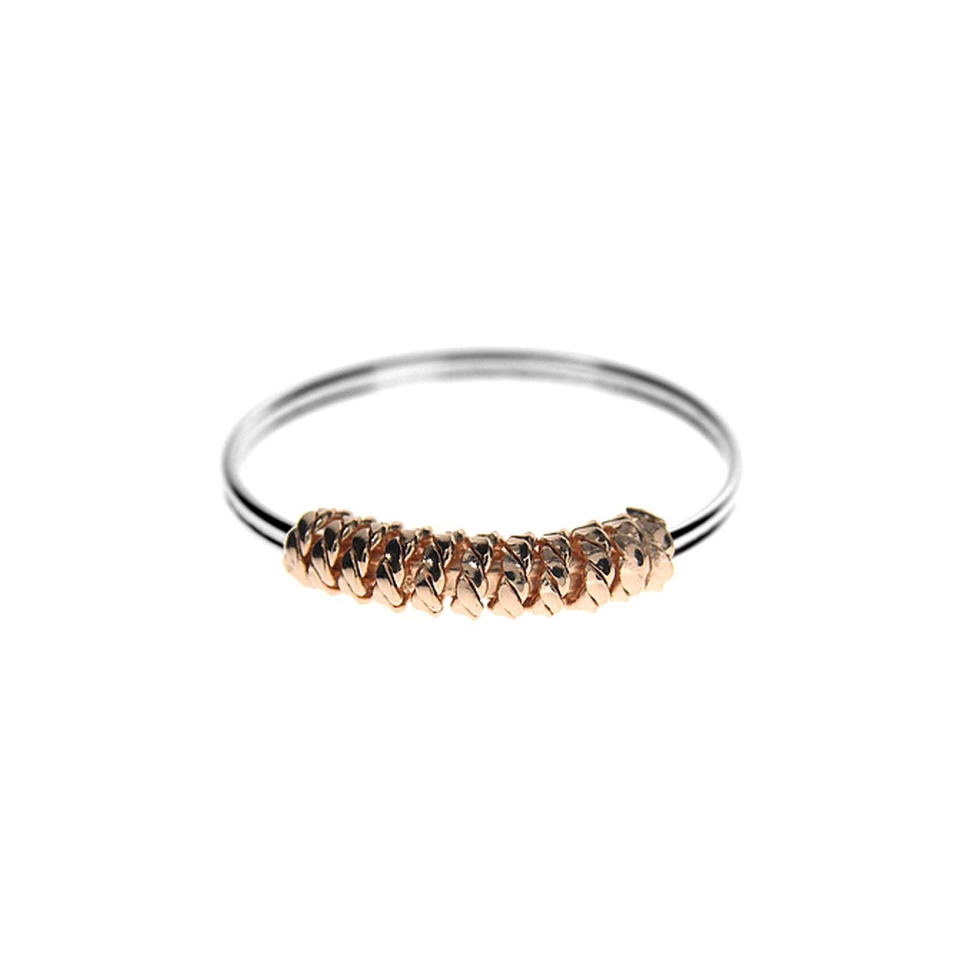 Simple ring with rose gold plated coiled rope shoulder