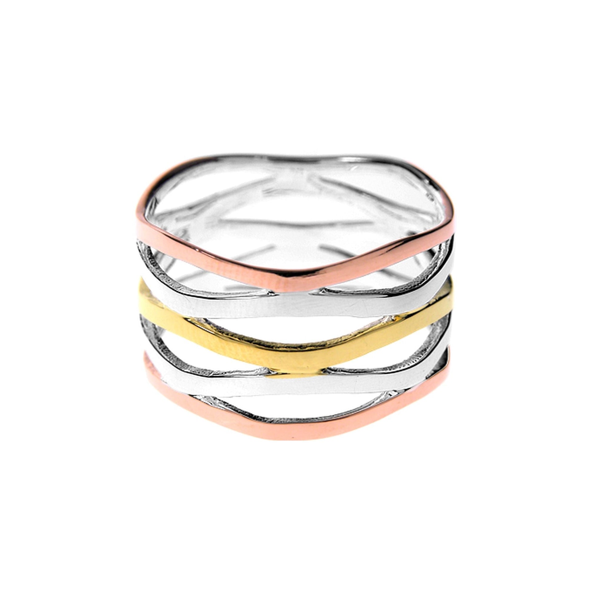 Yellow & rose gold plated weave design ring