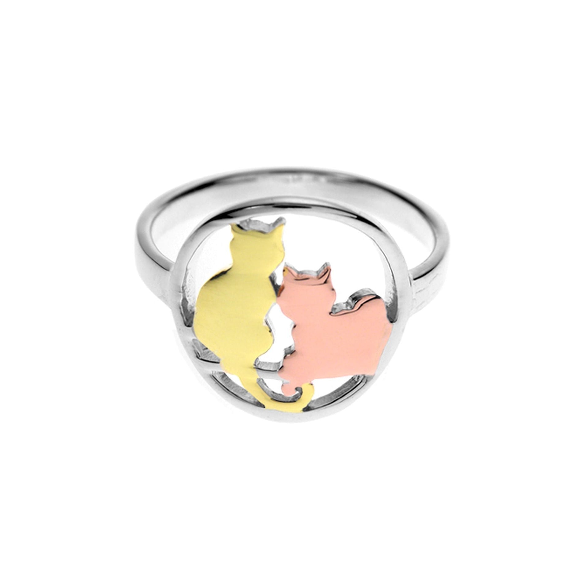 Yellow & rose gold plated cats sat in hoop ring