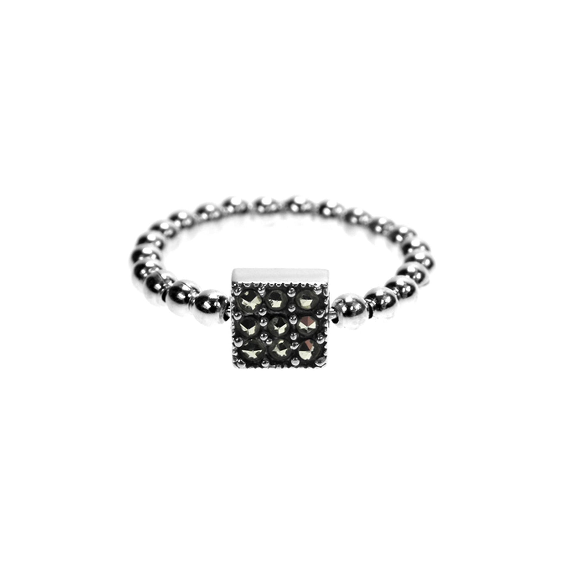 Marcasite twizzle square cluster with detail ring