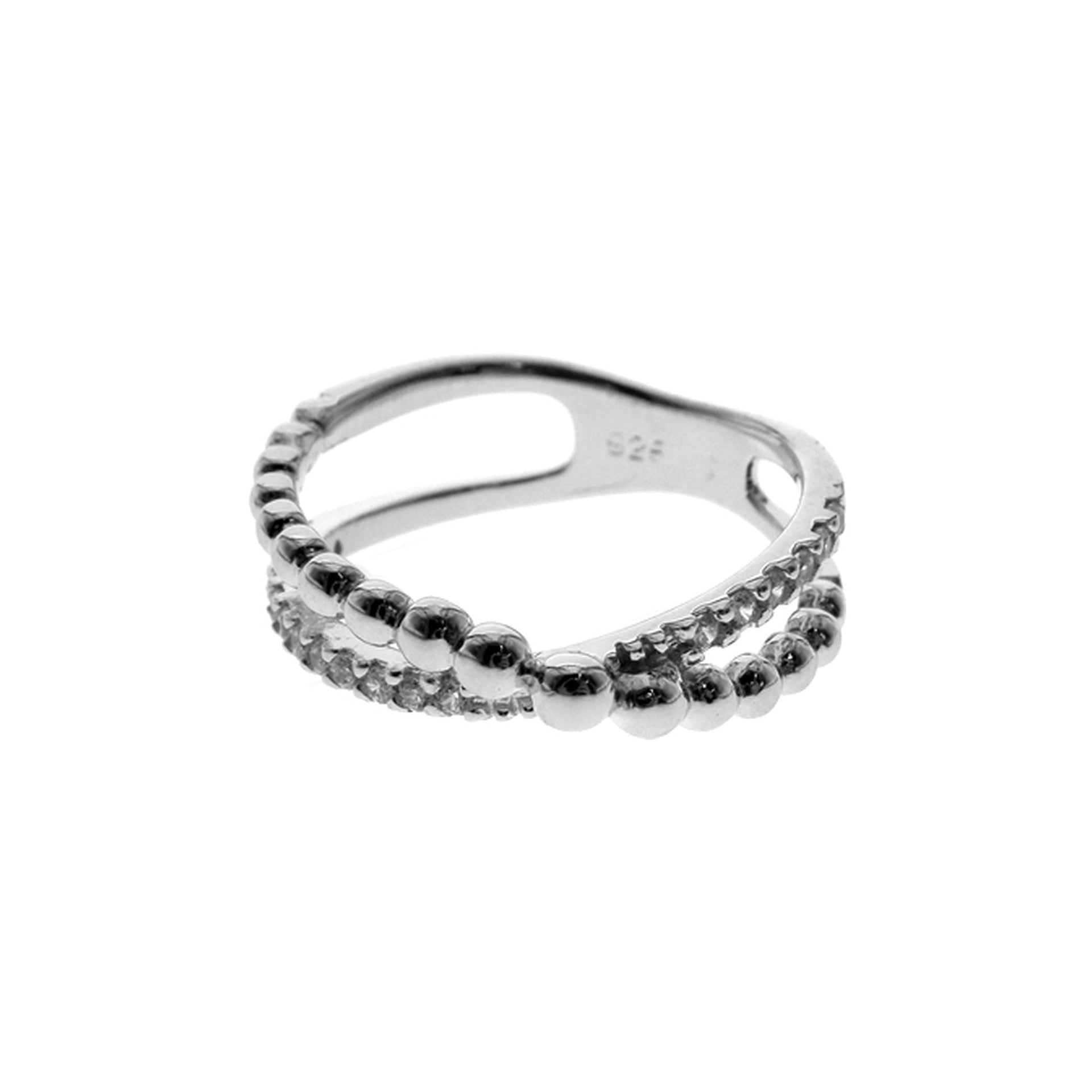 Ball detail crossover ring with CZ band