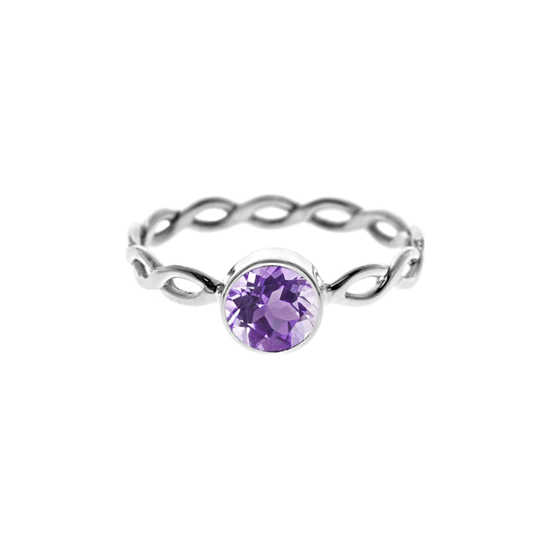 Ivy round amethyst facet woven band ring