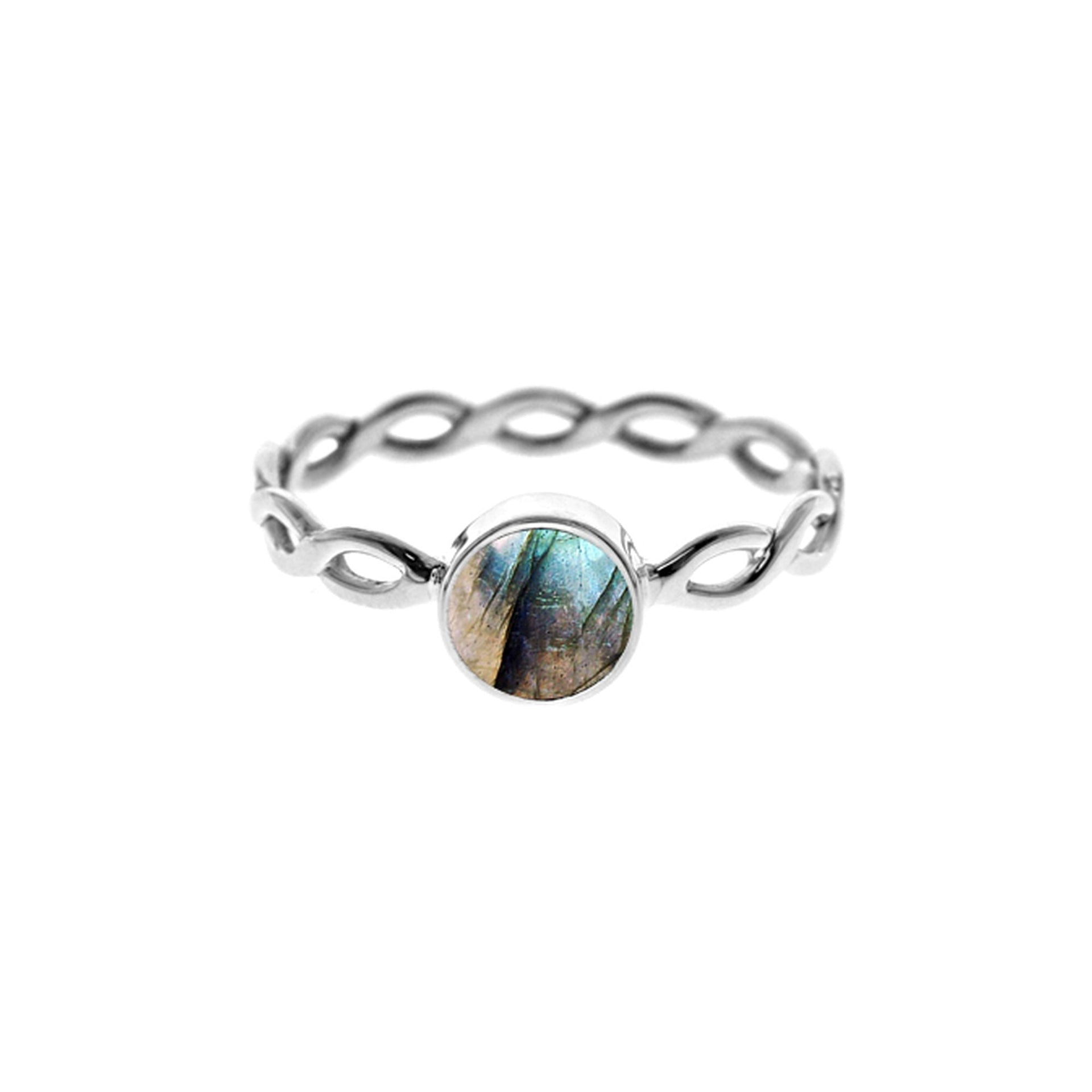 Ivy round labradorite woven band ring