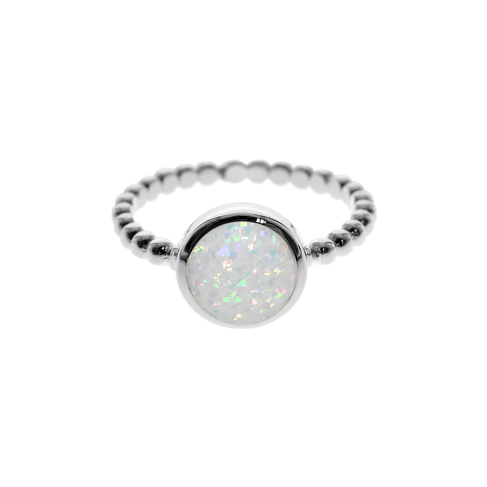 Angelica round white opalique ball detail ring