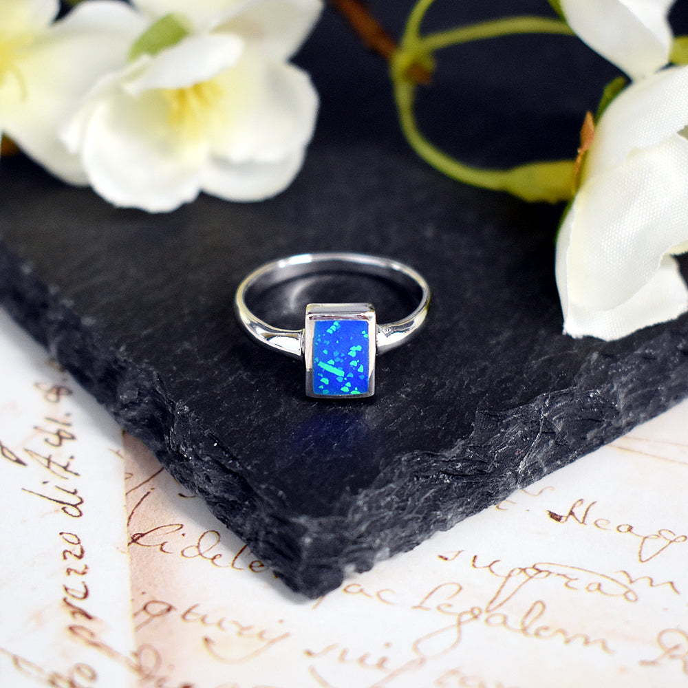 Diana inlaid blue opalique rectangle ring