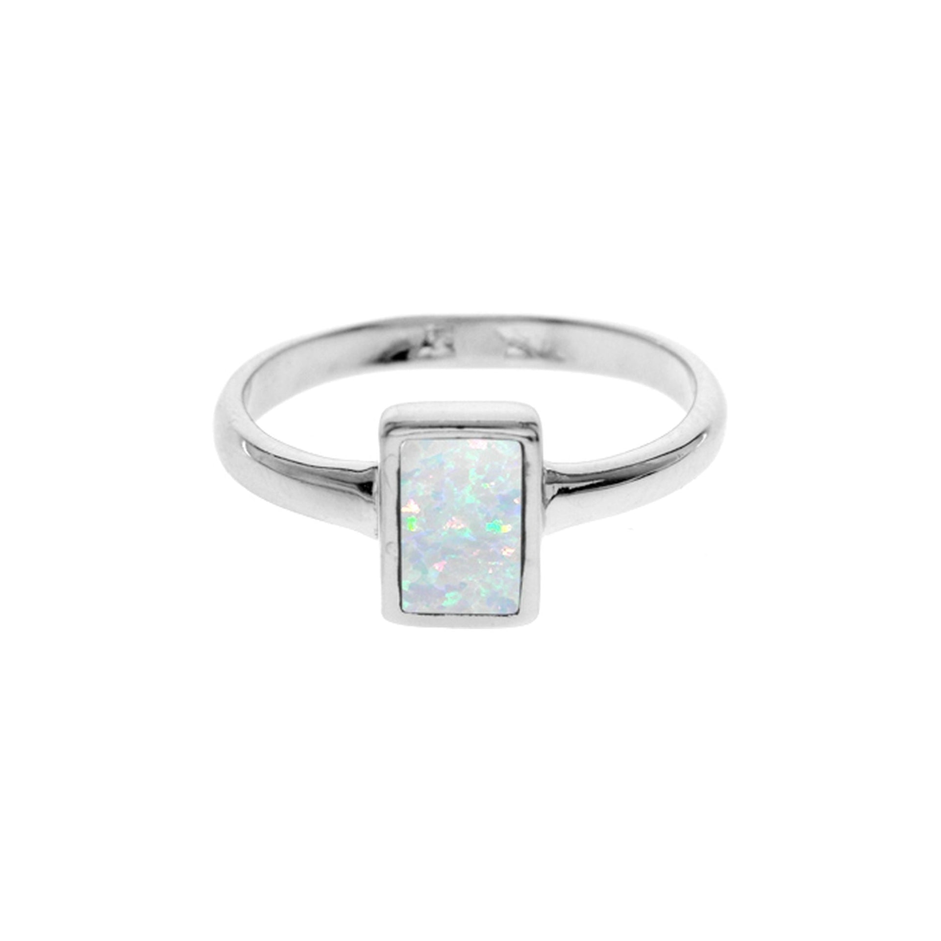 Diana inlaid white opalique rectangle ring