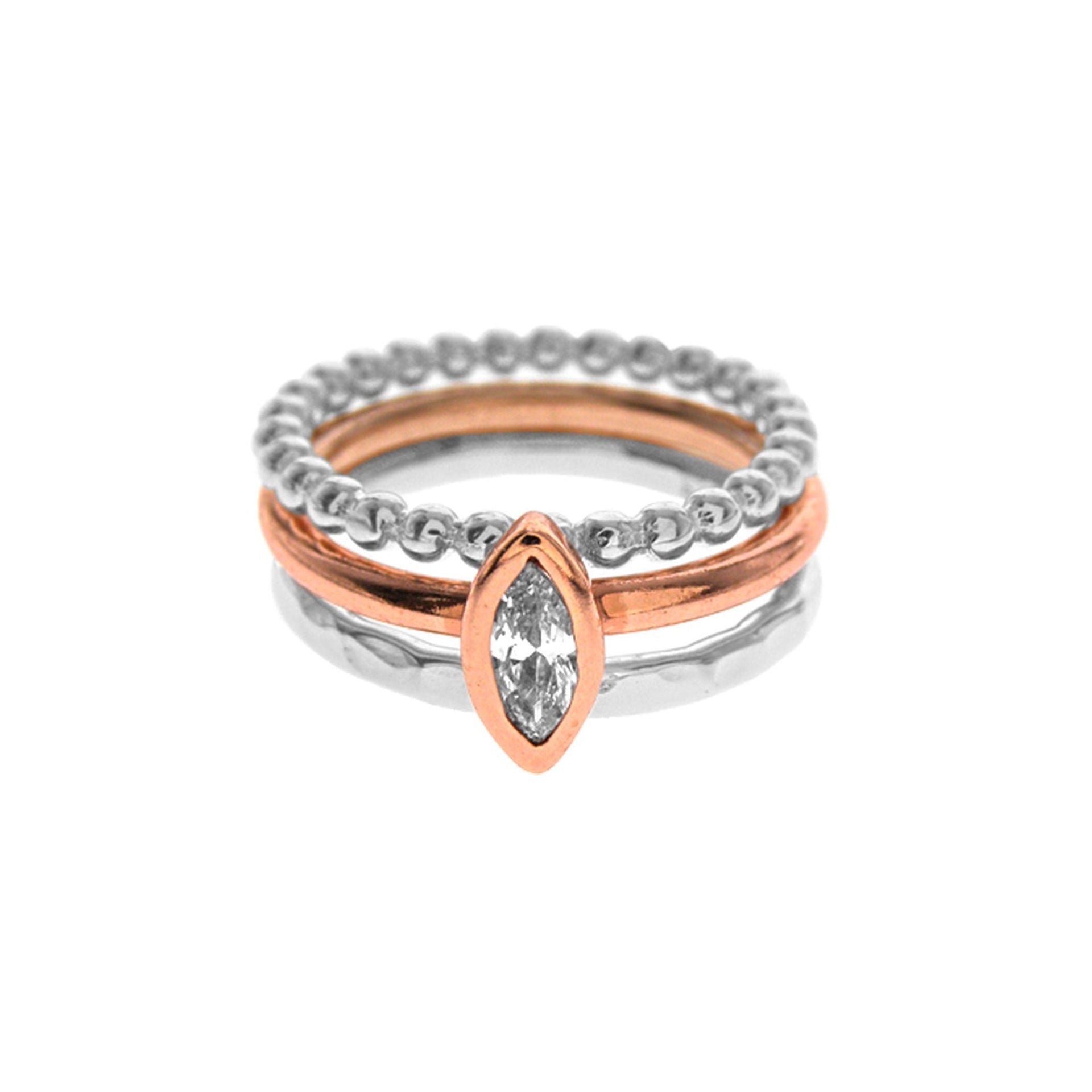 Triple band ring with CZ & rose gold plate
