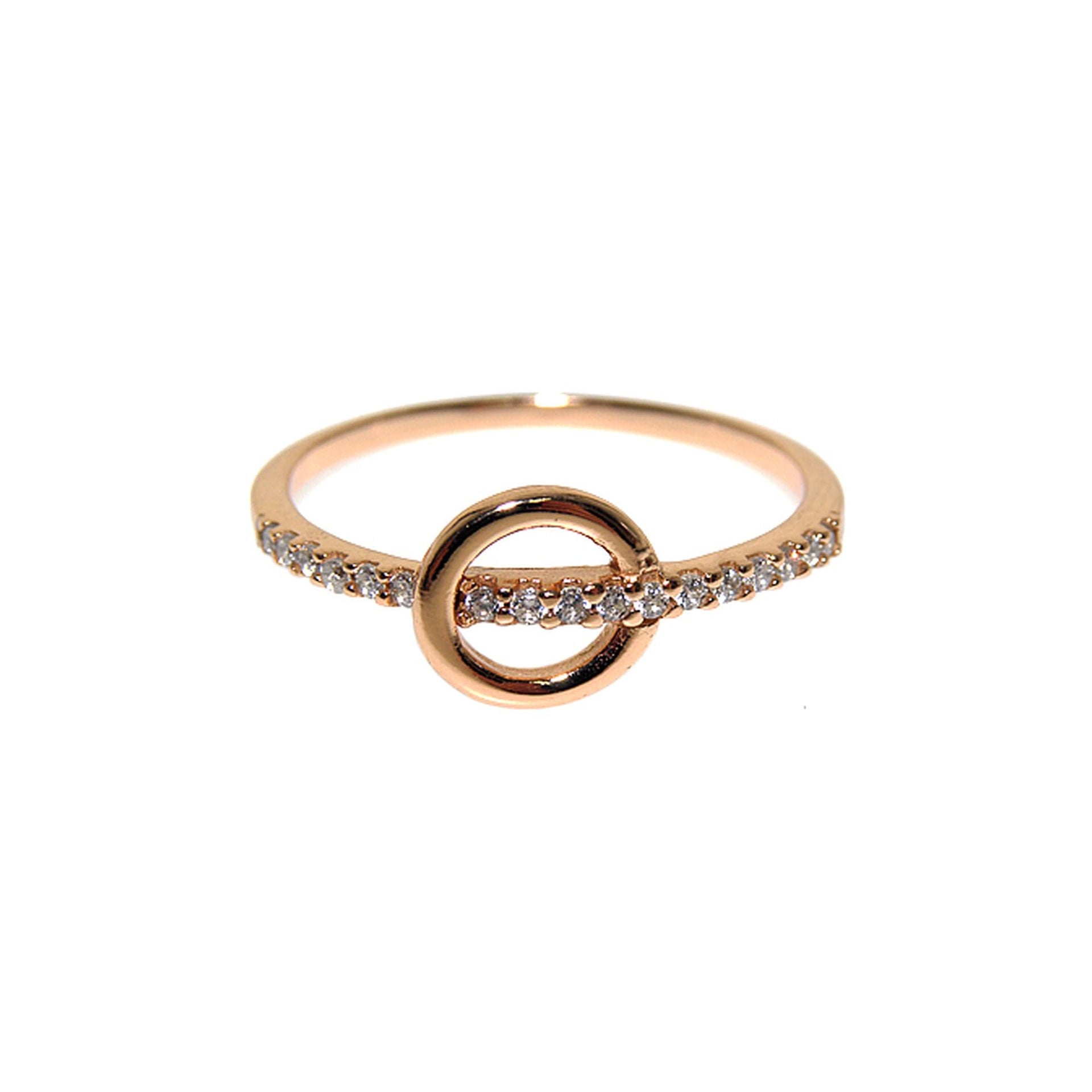 Threaded CZ ring with rose gold plate