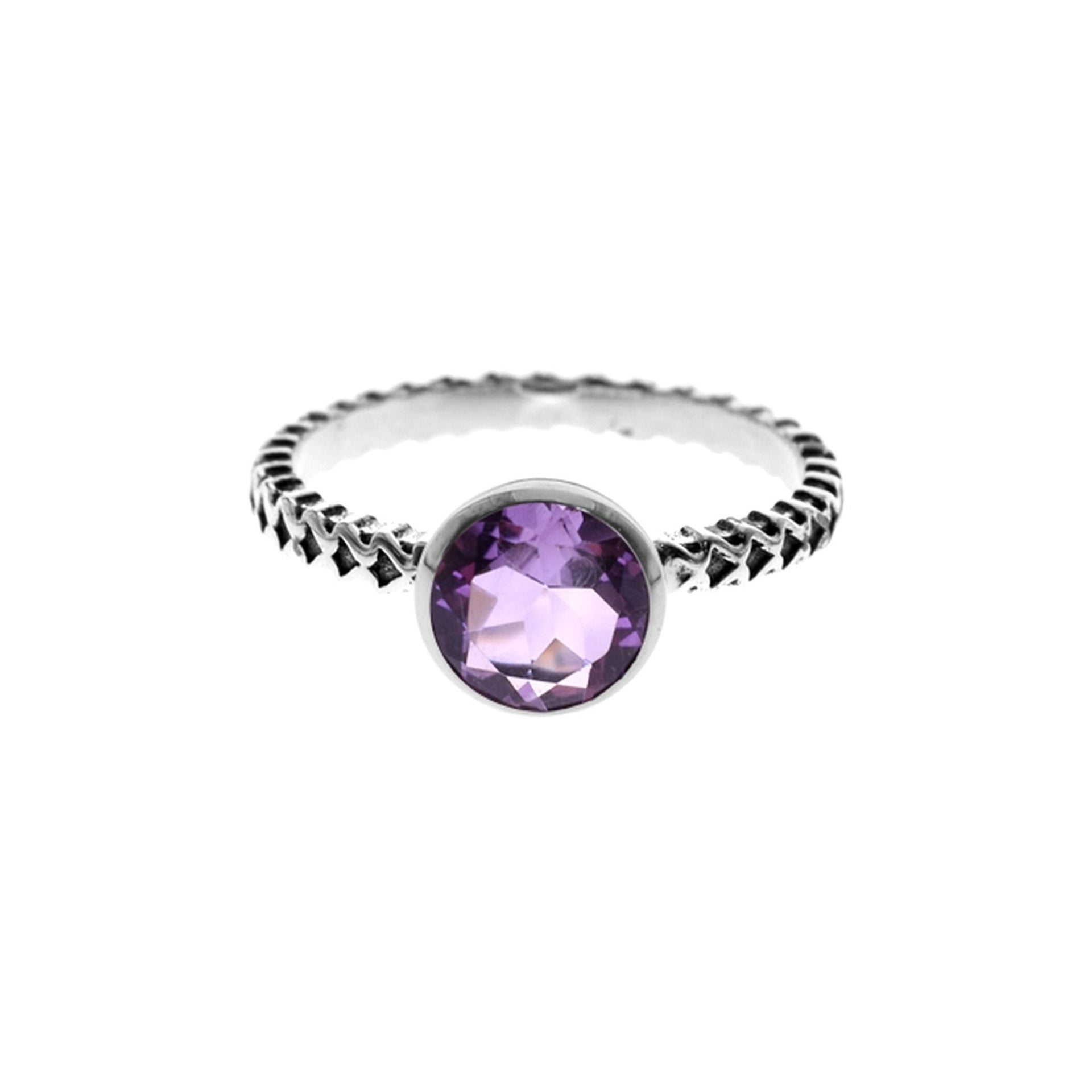 Catalina amethyst facet patterned band ring