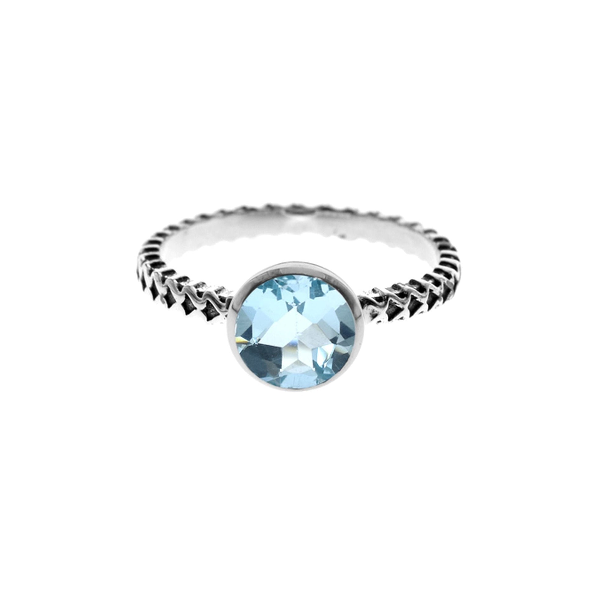Catalina blue topaz patterned band ring