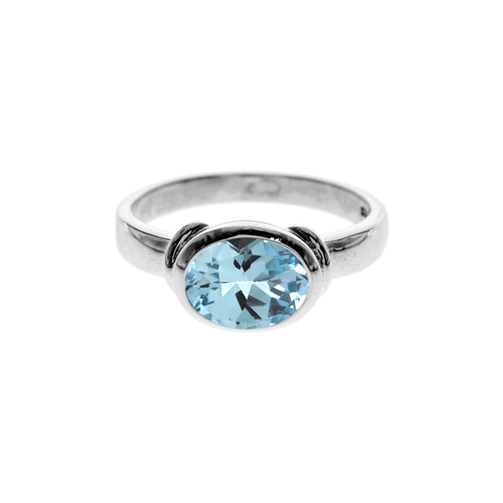 Lola oval blue topaz with shoulder detail ring