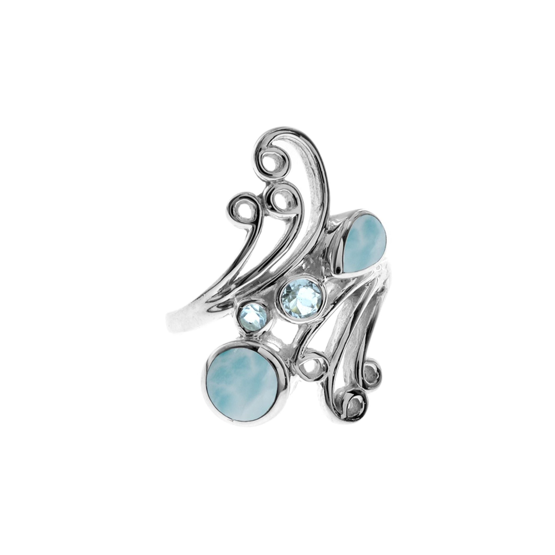 Ivy swirly ring with larimar & blue topaz