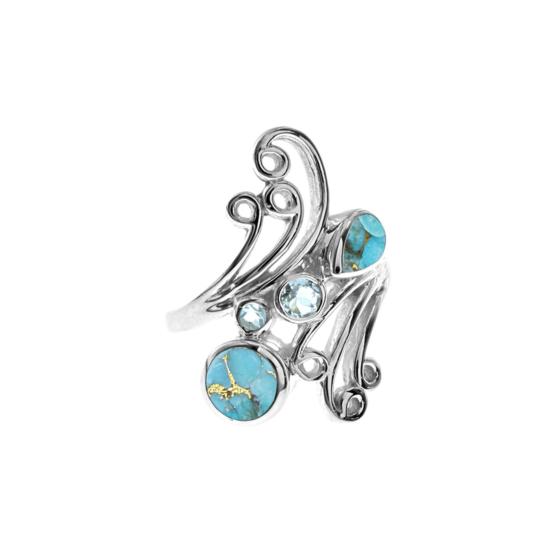 Ivy swirly ring with blue mohave & blue topaz