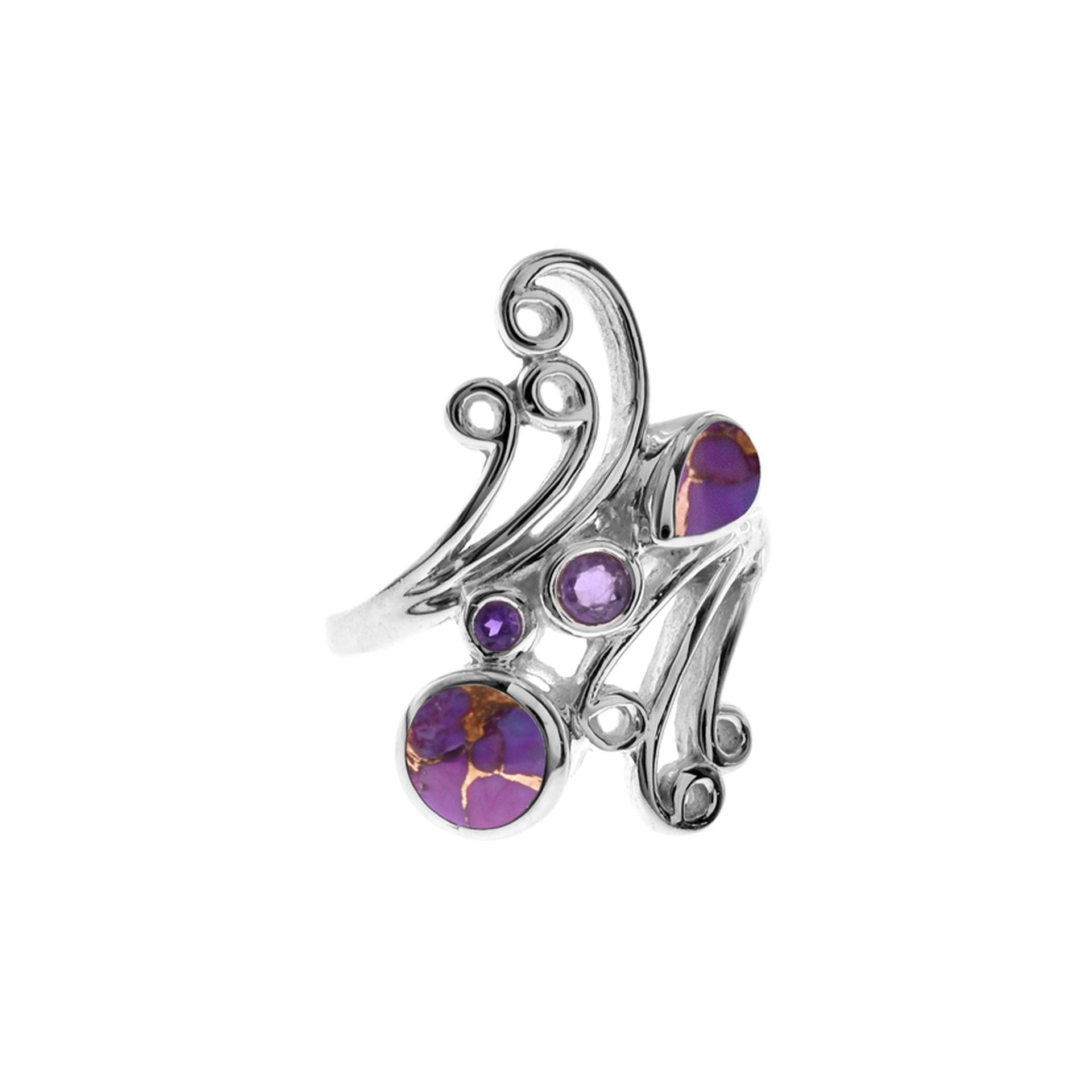 Ivy swirly ring with purple mohave & amethyst