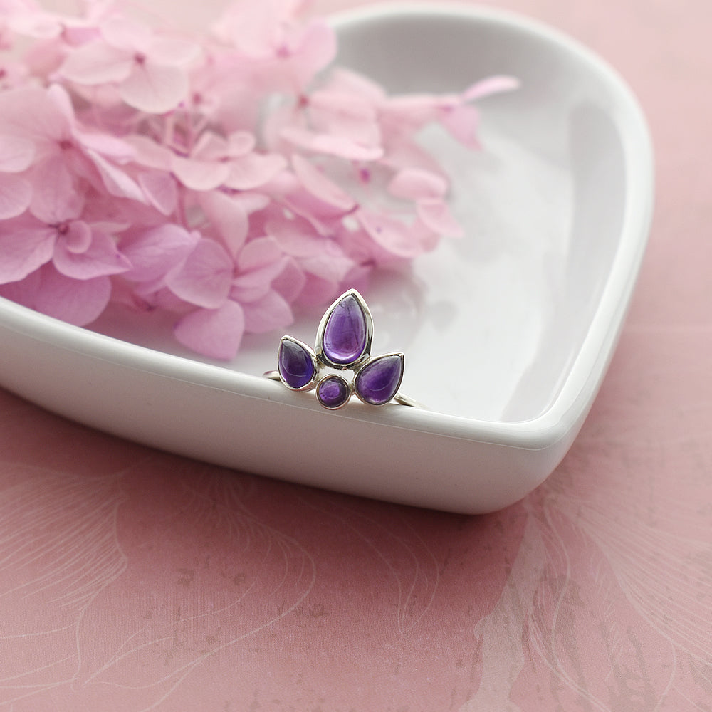 Lola fleur-de-lis clustered amethyst ring