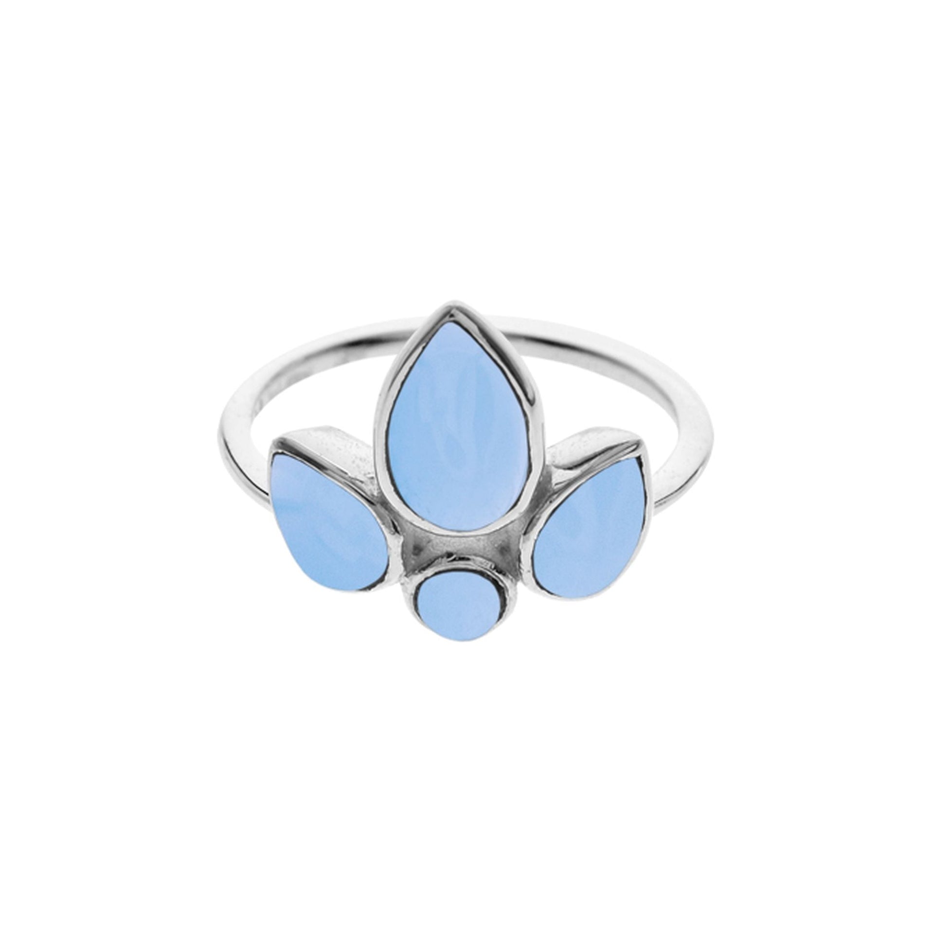 Lola fleur-de-lis clustered blue chalcedony ring