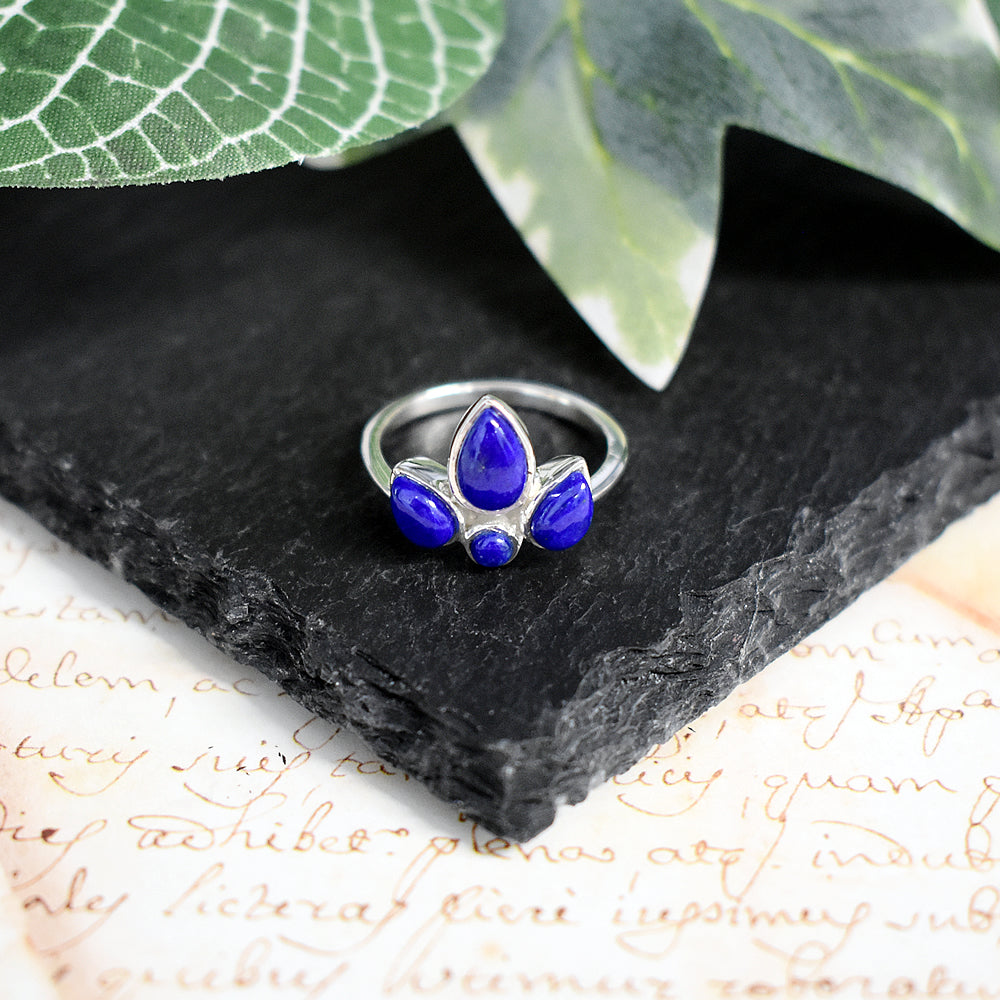 Lola fleur-de-lis clustered lapis lazuli ring