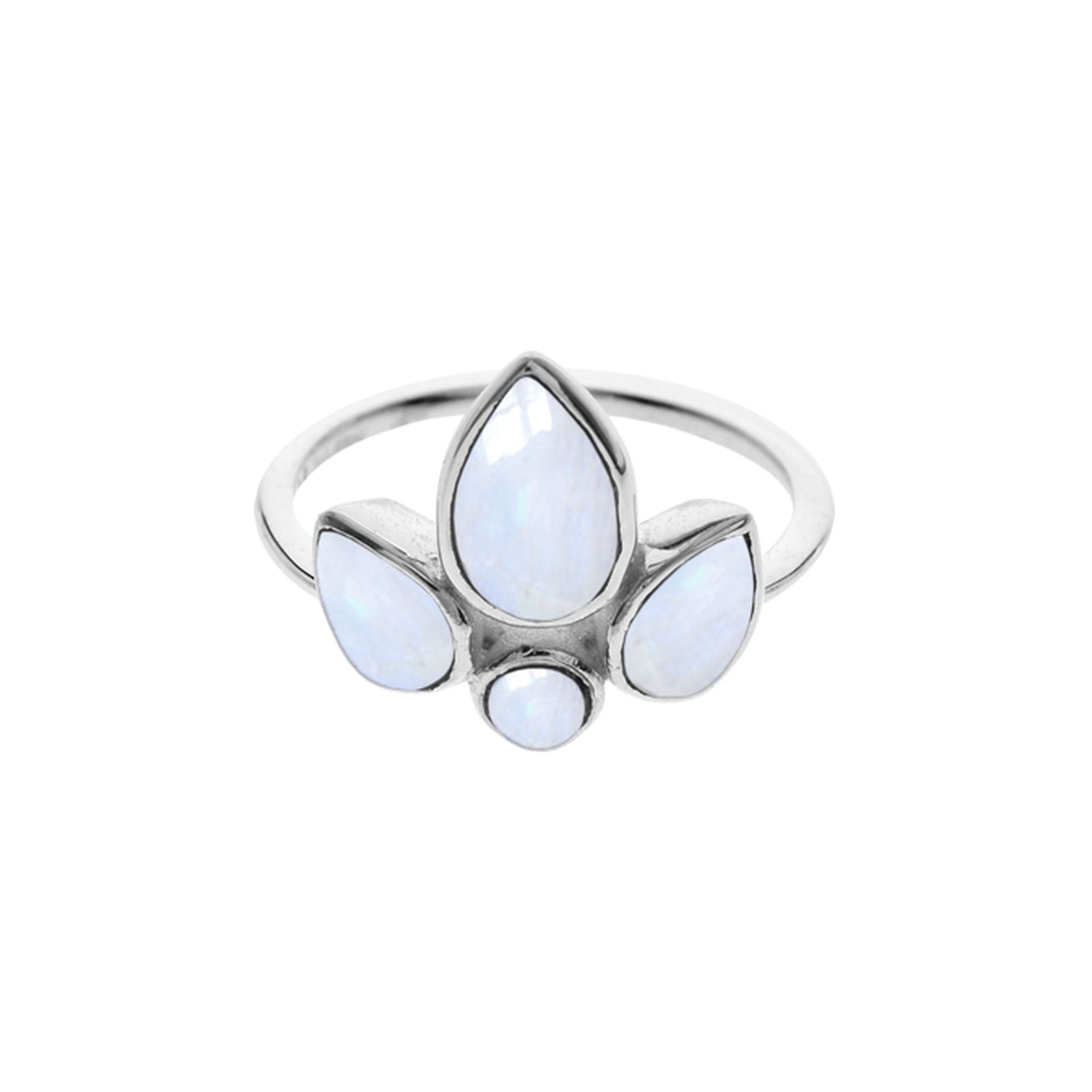 Lola fleur-de-lis clustered rainbow moonstone ring