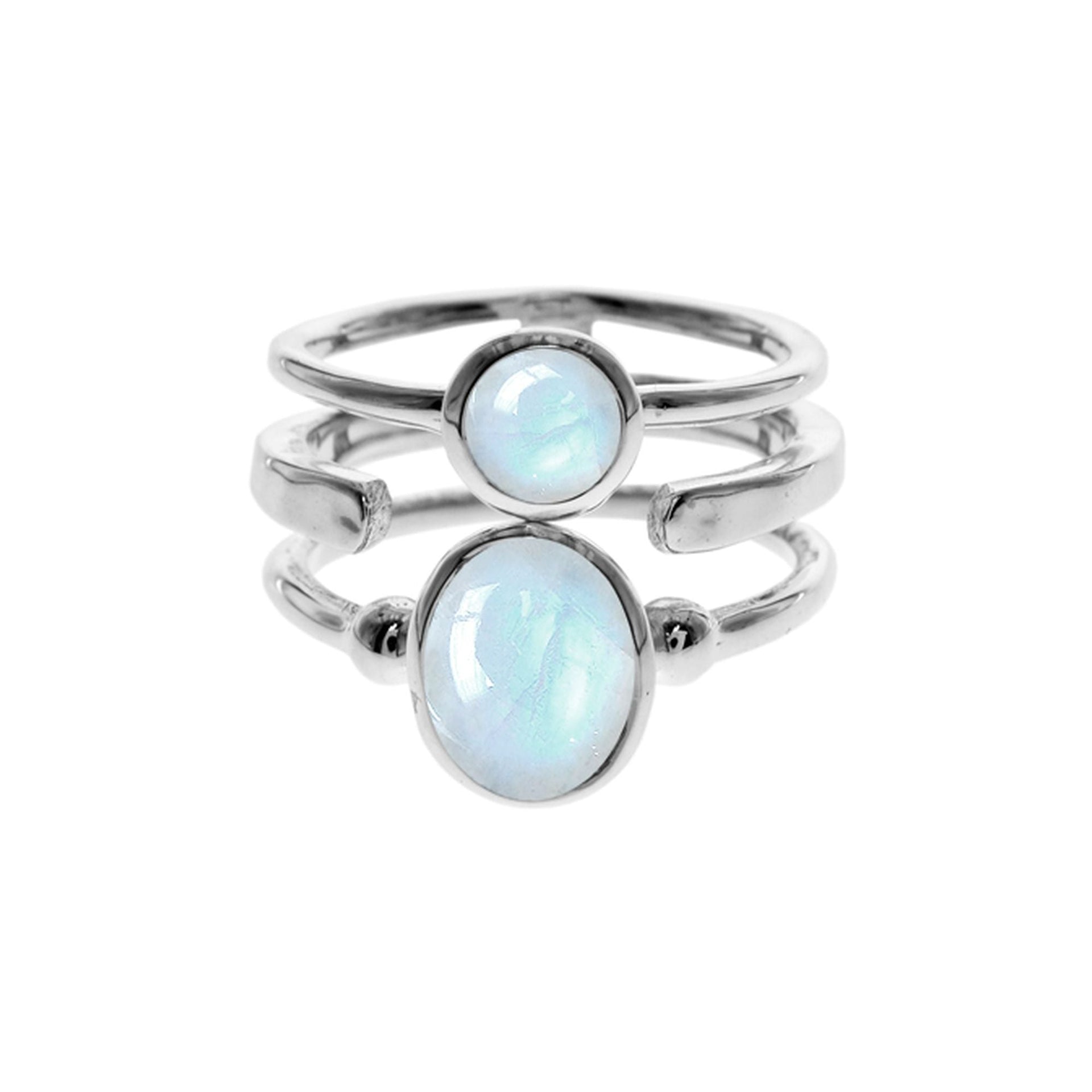 Amy triple band rainbow moonstone ring