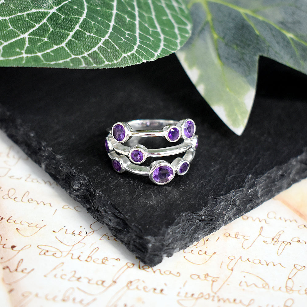 Lola nine stone amethyst facet ring