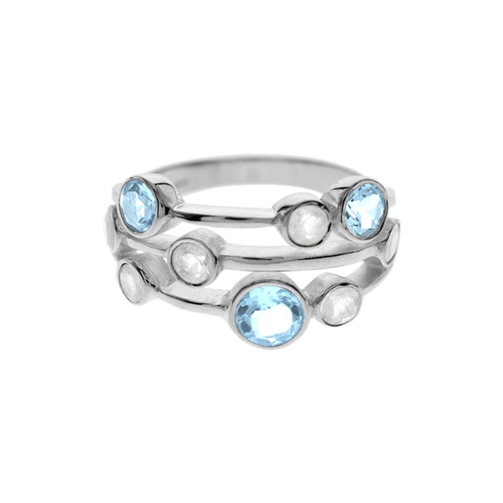 Lola nine stone blue topaz and rainbow moonstone ring