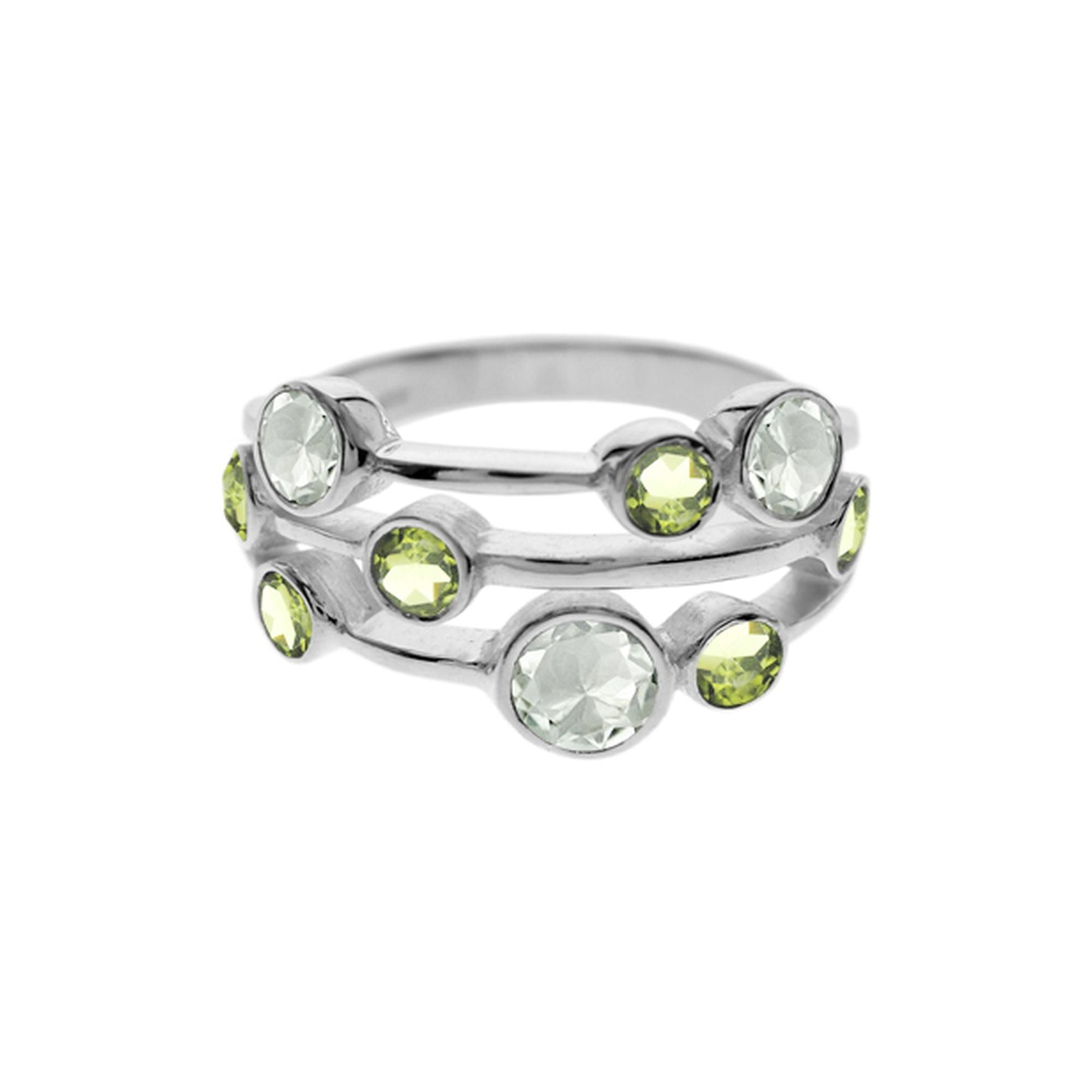 Lola nine stone green amethyst and peridot ring