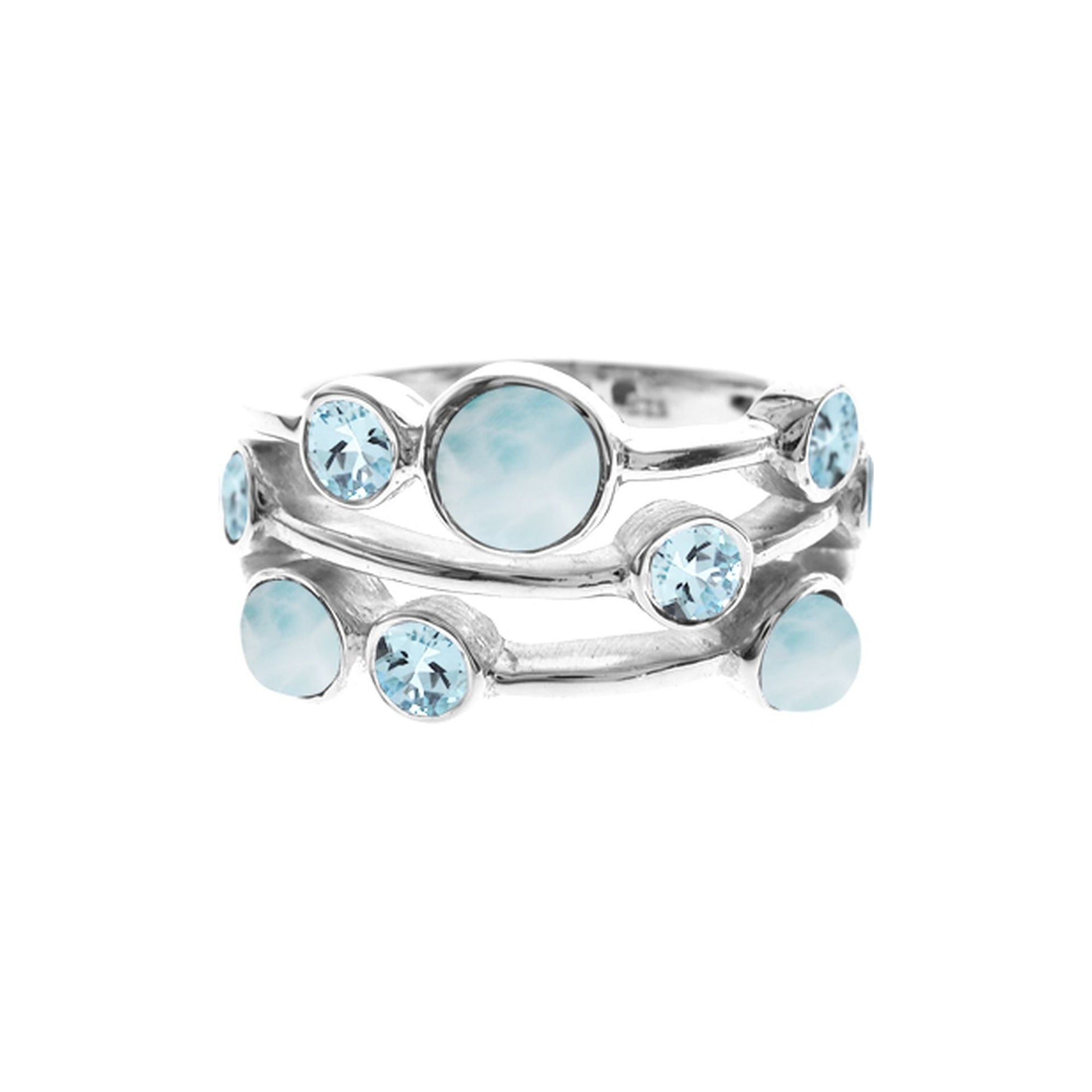 Lola nine stone larimar and blue topaz ring