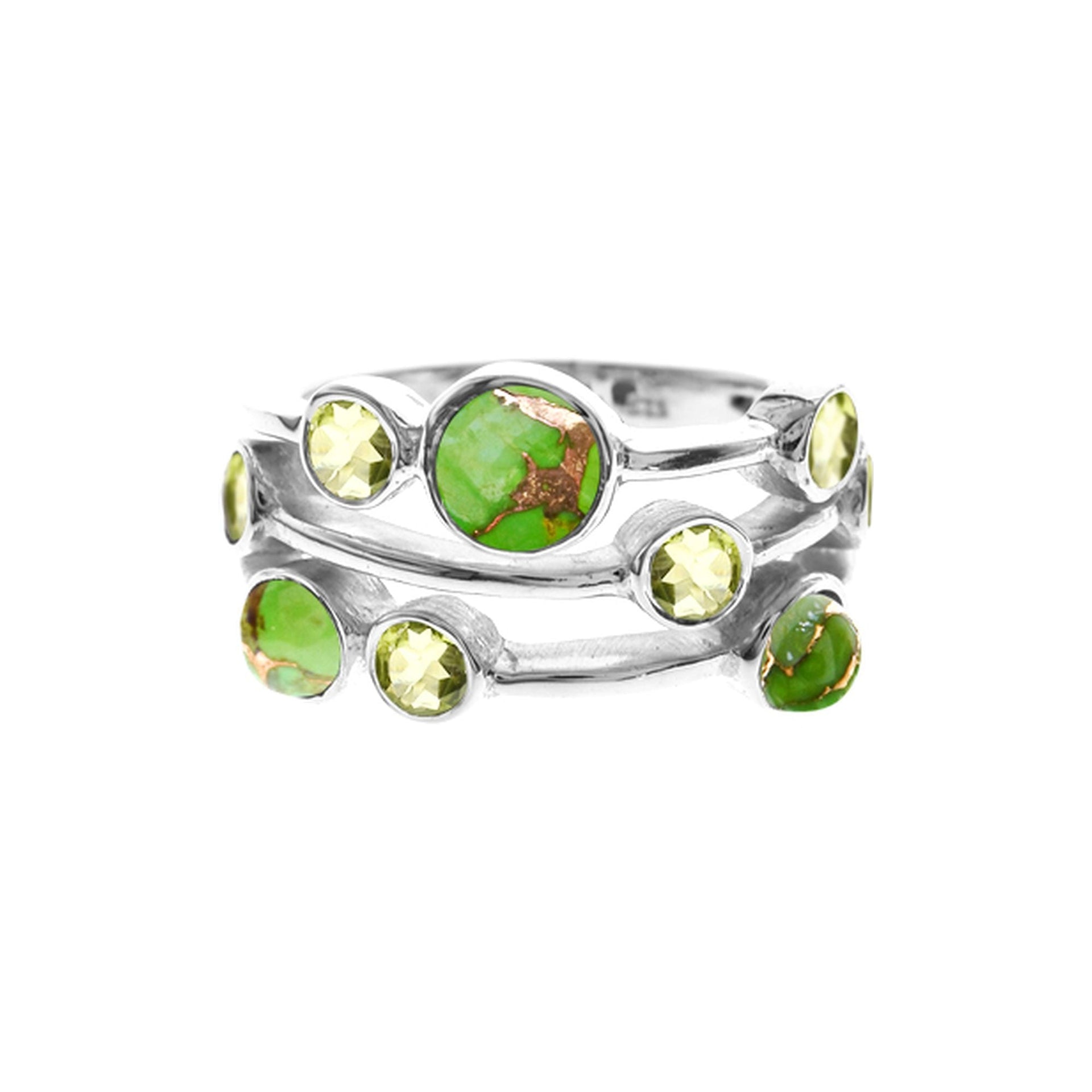Lola nine stone green mohave and peridot ring