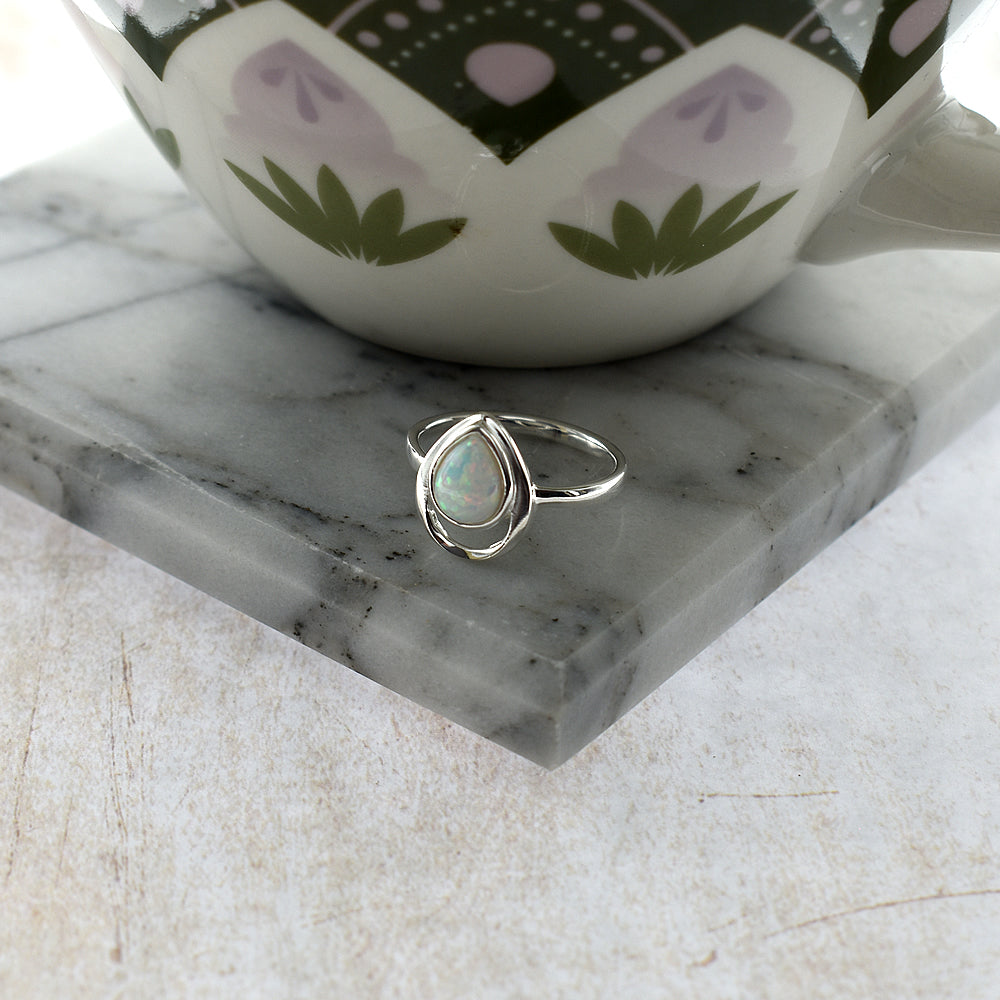 Angelica teardrop white opalique wire ring