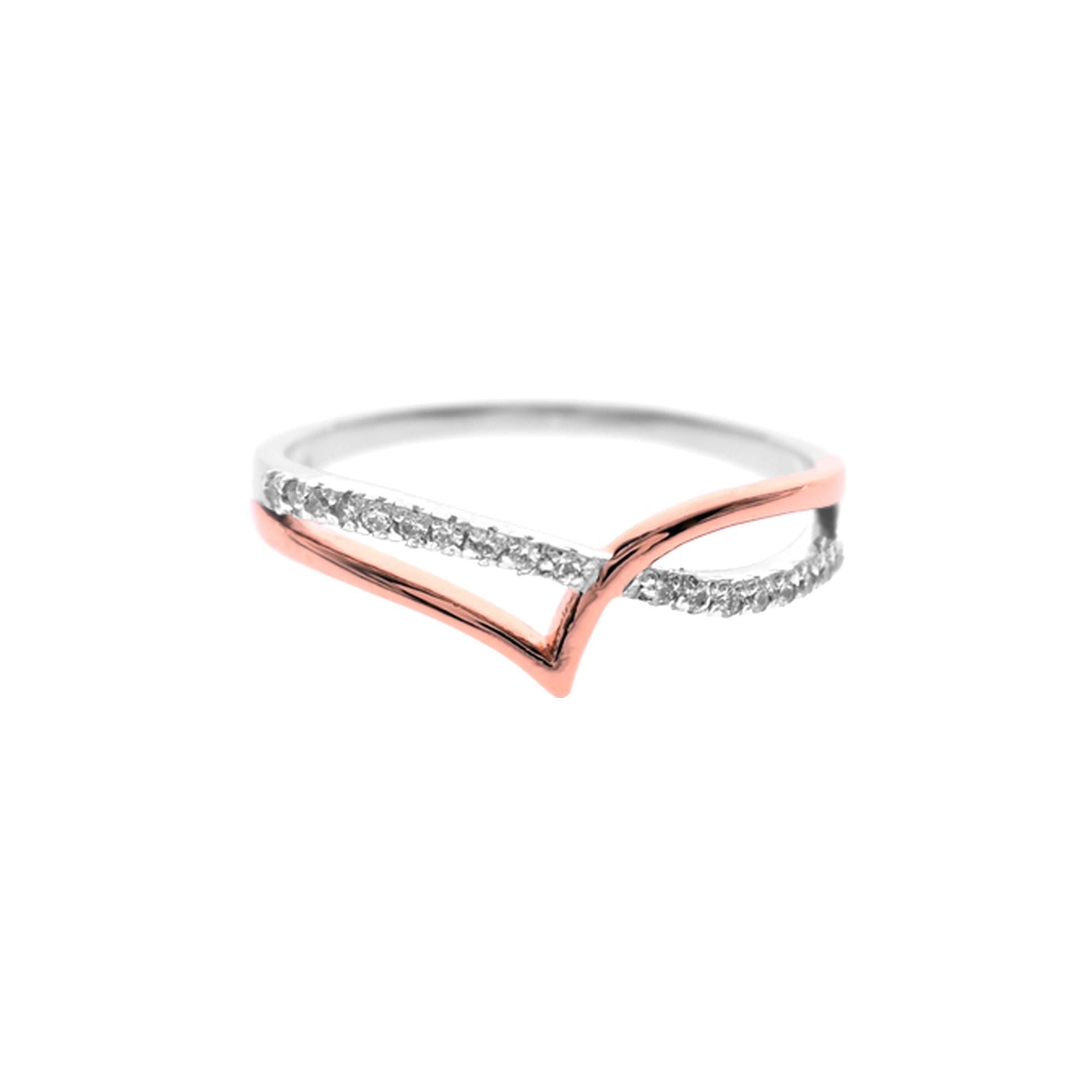 Rose gold plated crossover CZ ring