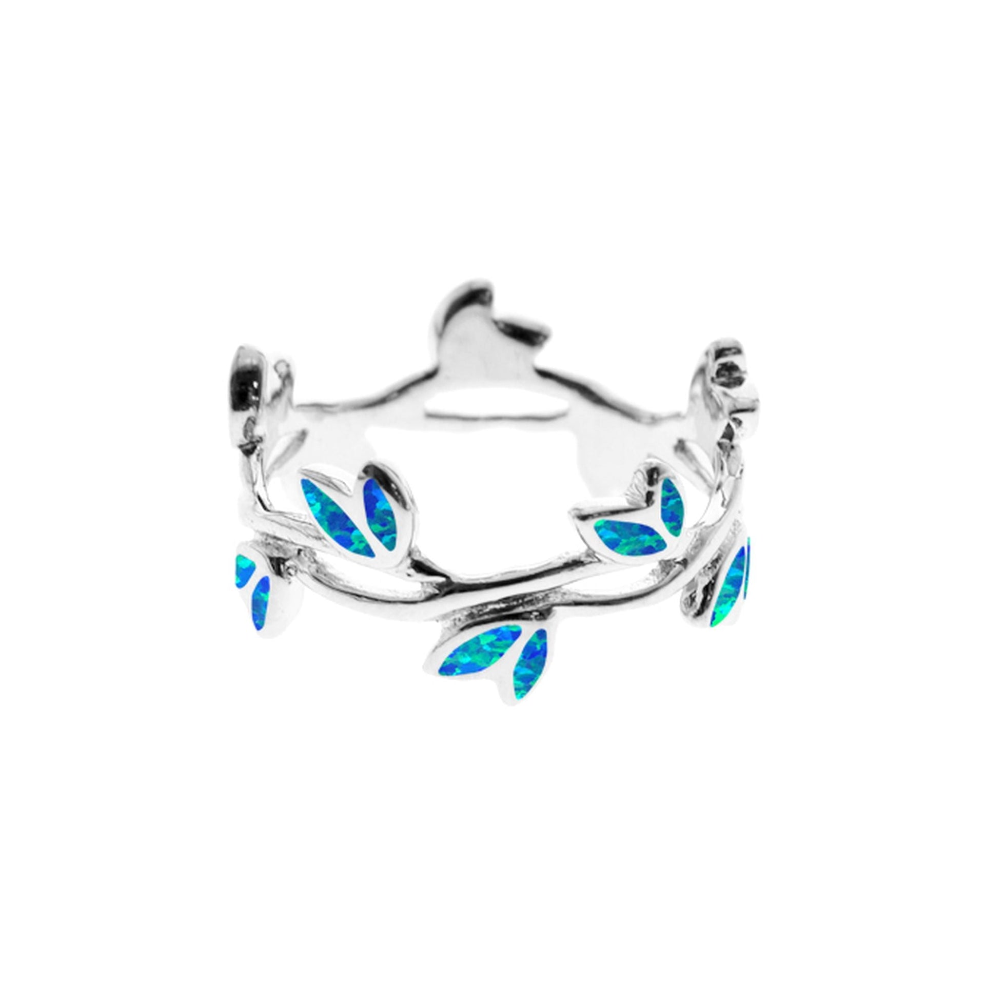 Emerie entwined sprig blue opalique band ring