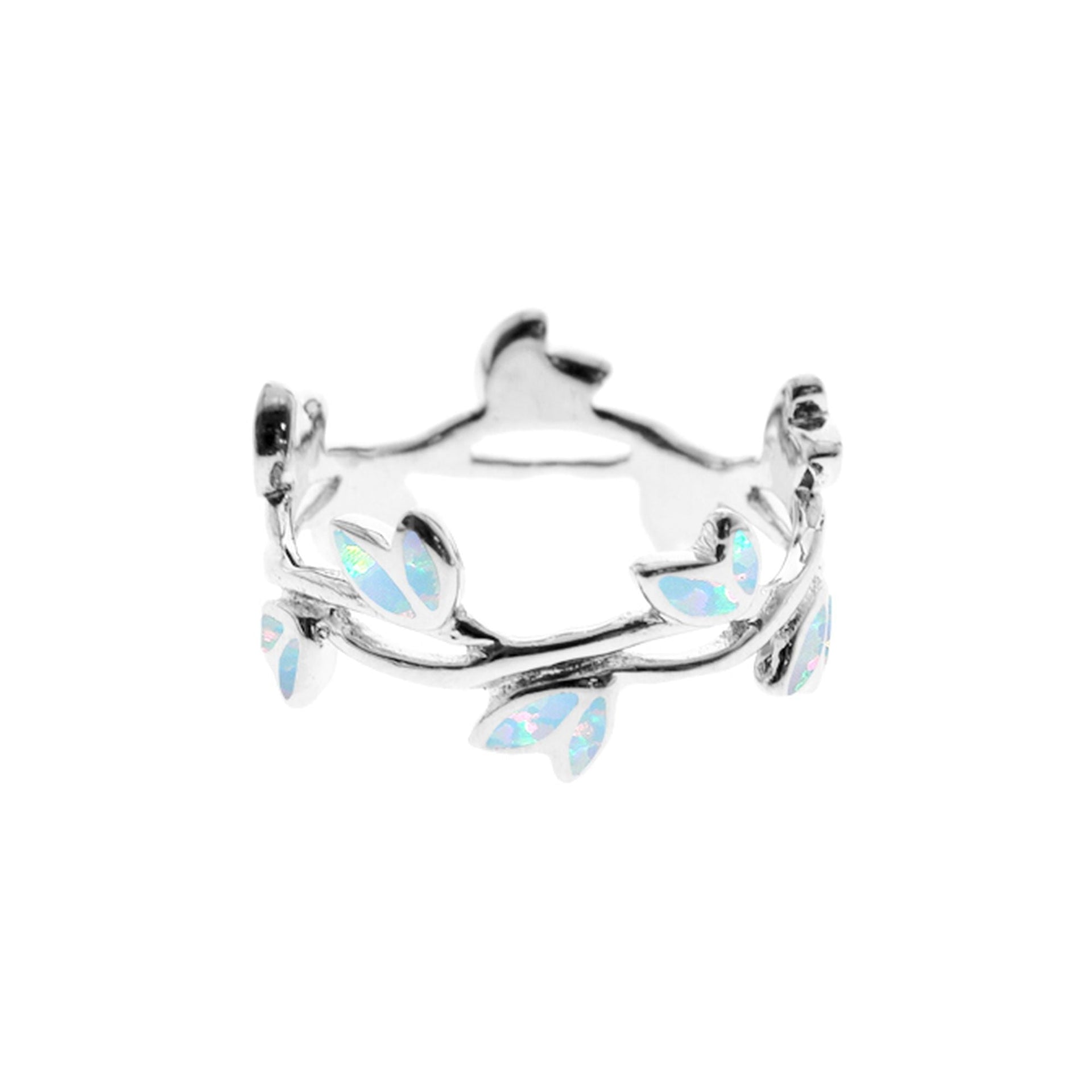 Emerie entwined sprig white opalique band ring