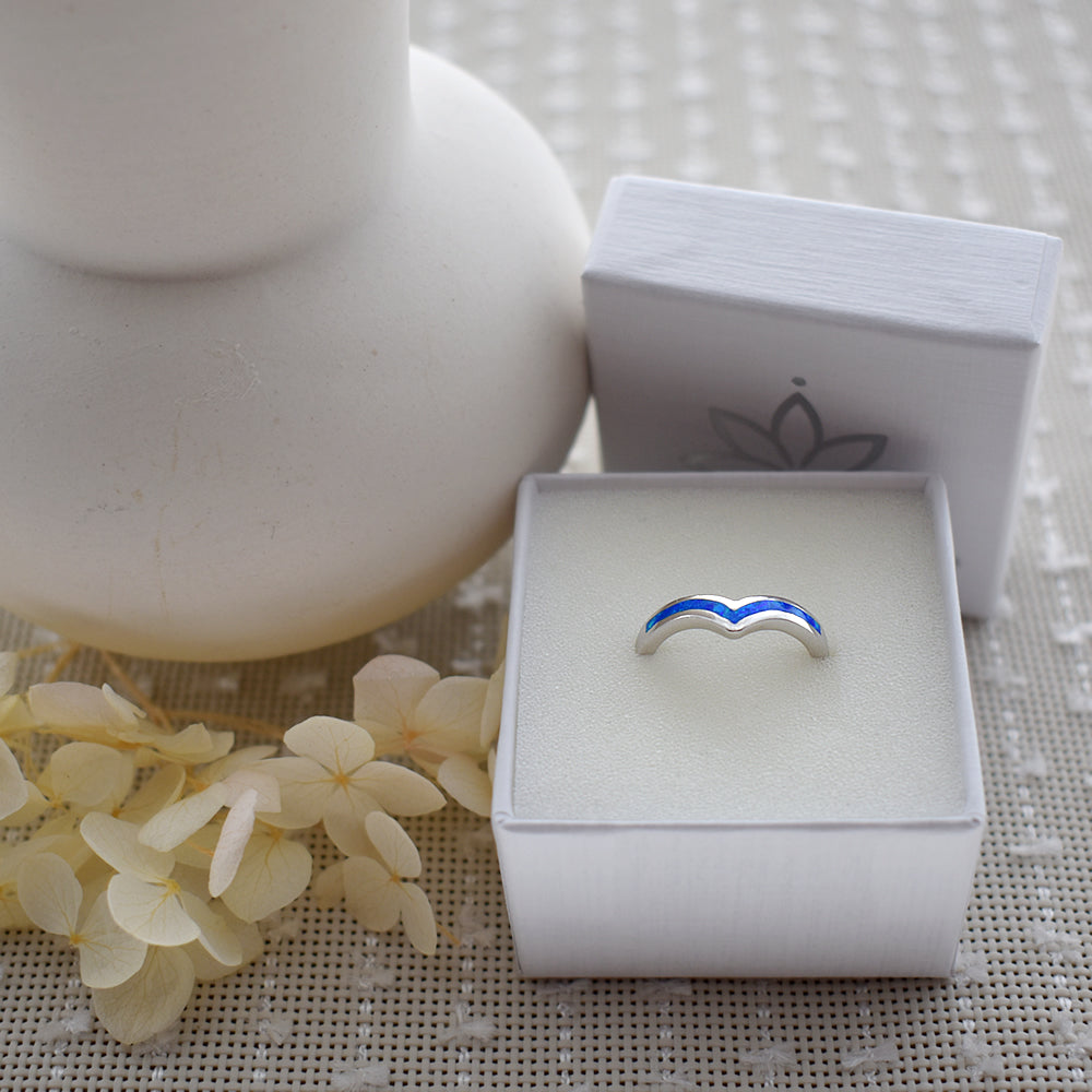 Diana inlaid blue opalique wishbone ring