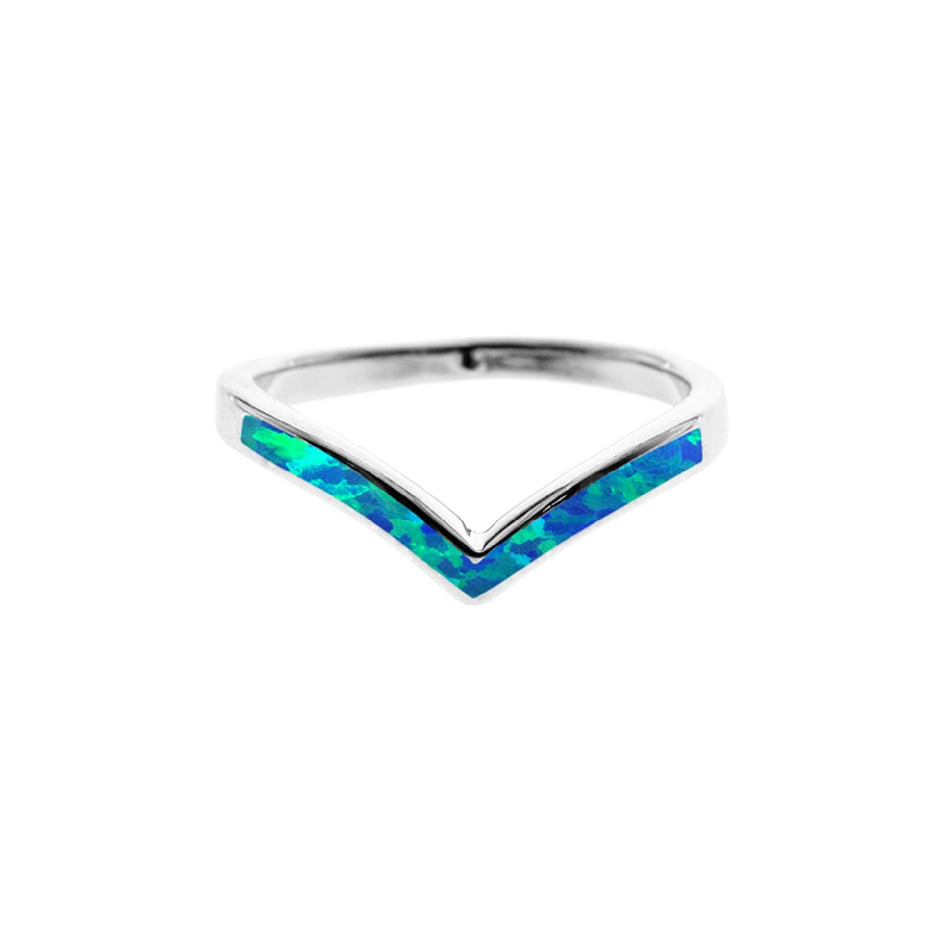 Diana inlaid blue opalique wishbone ring
