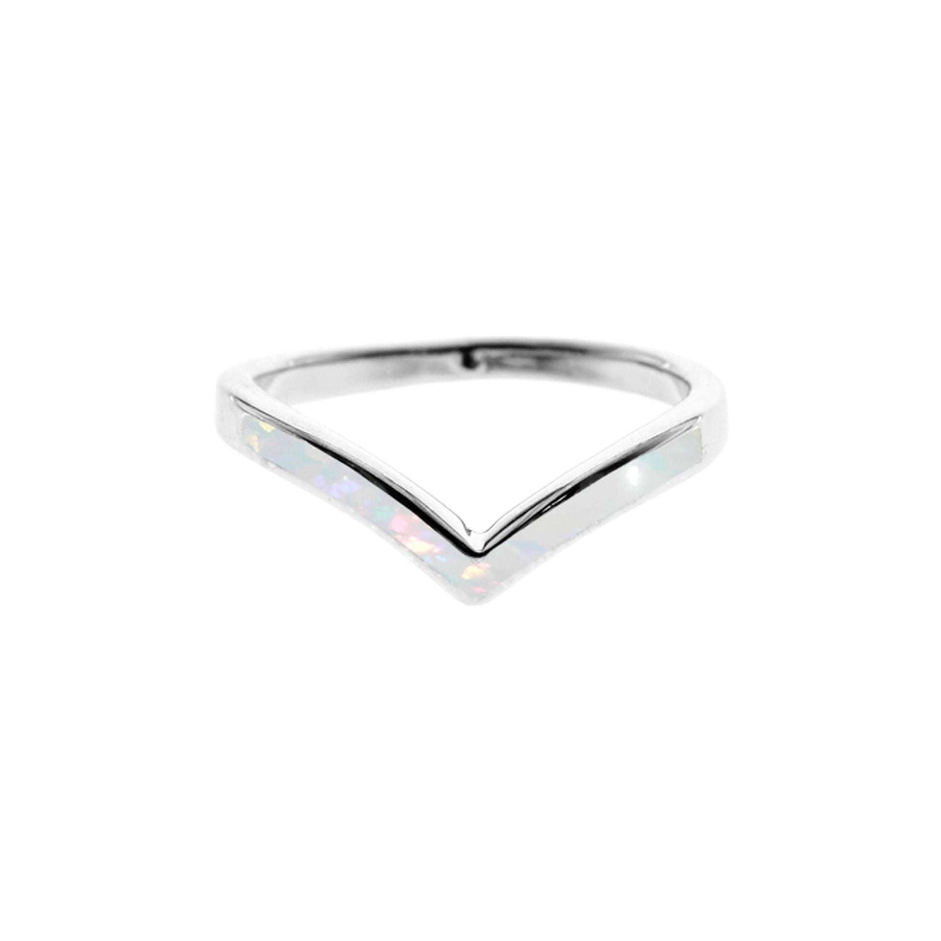 Diana inlaid white opalique wishbone ring